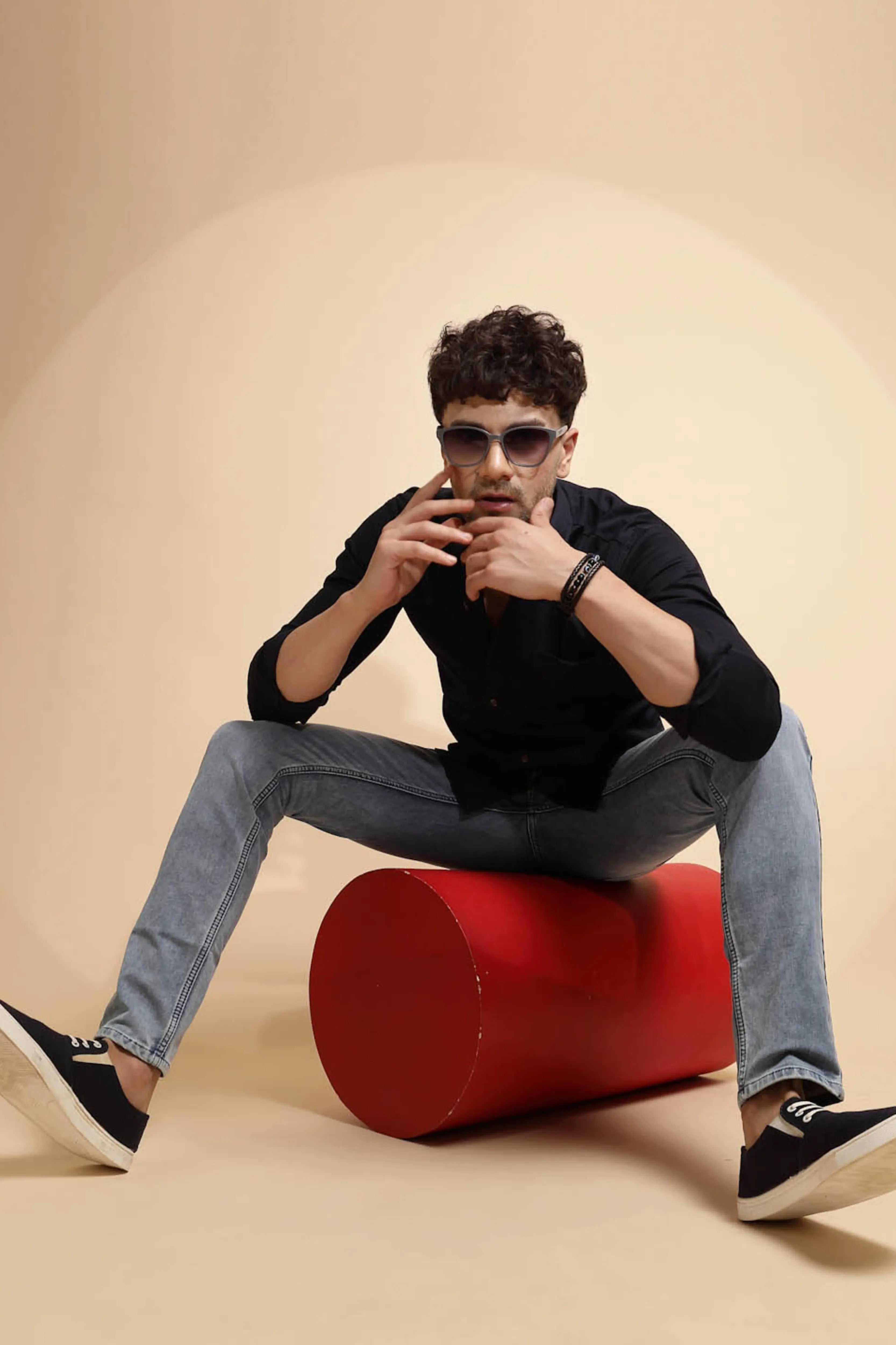 Blue Cotton Blend Solid Shirt