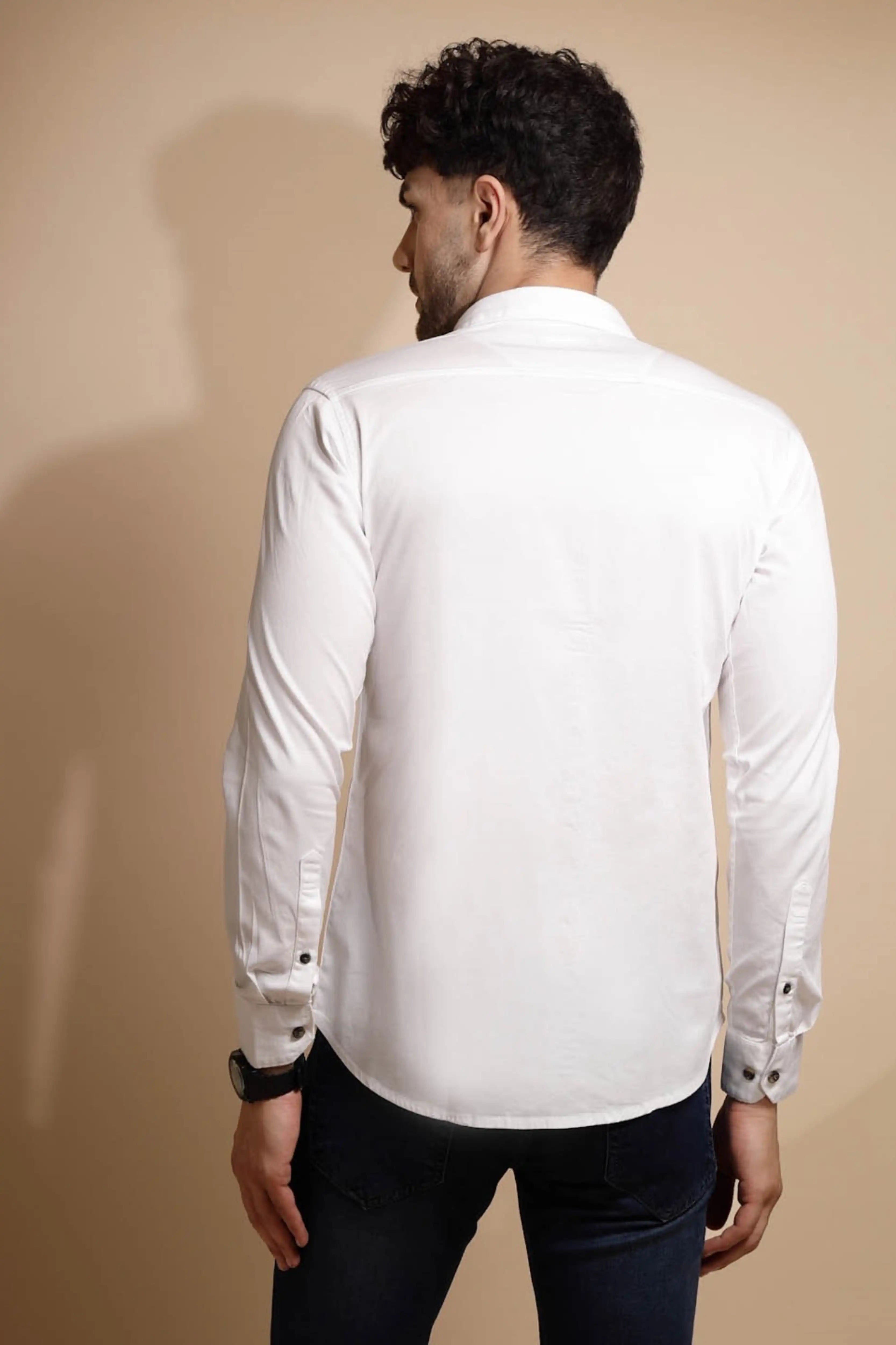 White Solid Cotton Blend Shirt