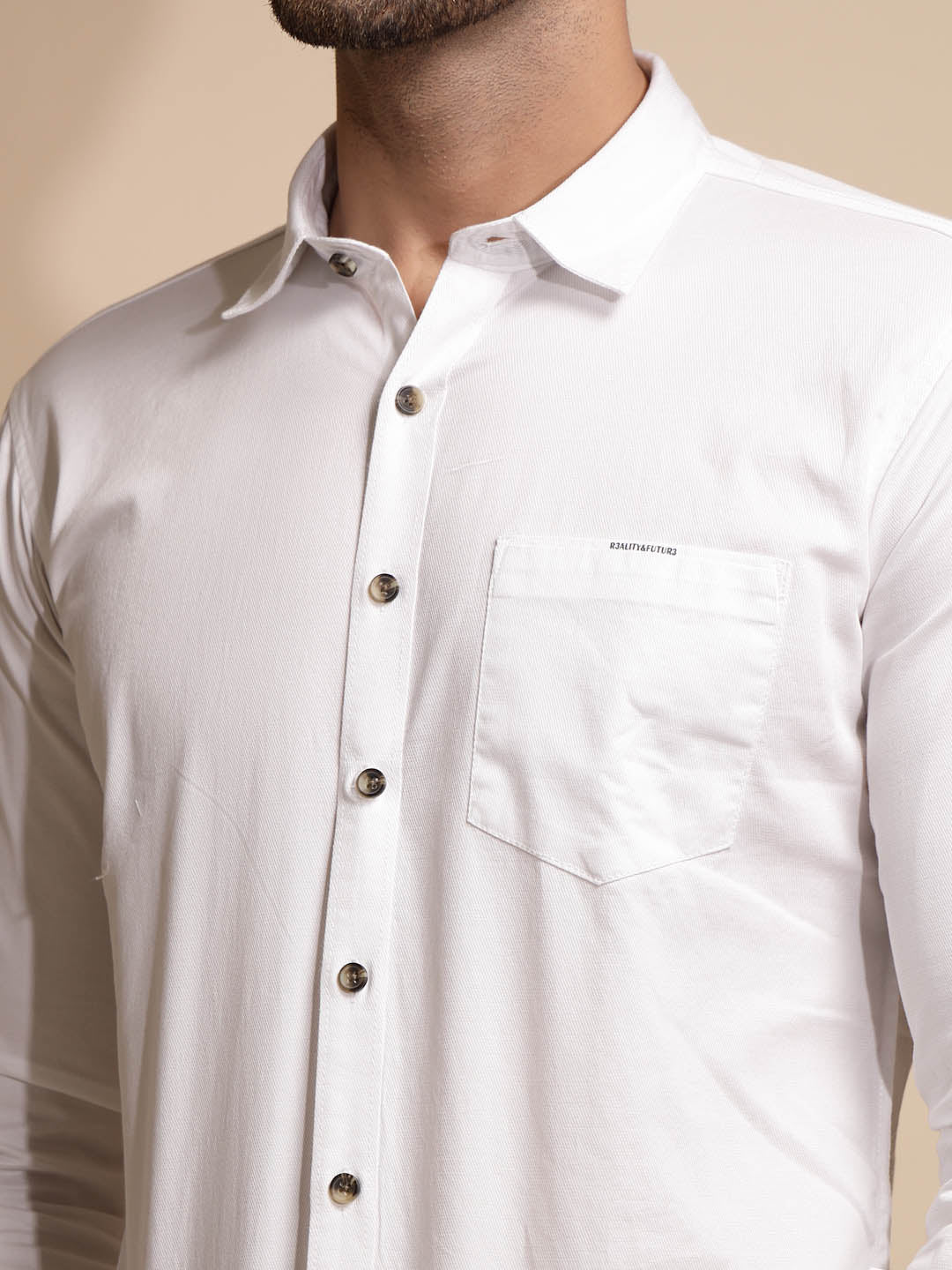 White Solid Cotton Blend Shirt - Global Republic