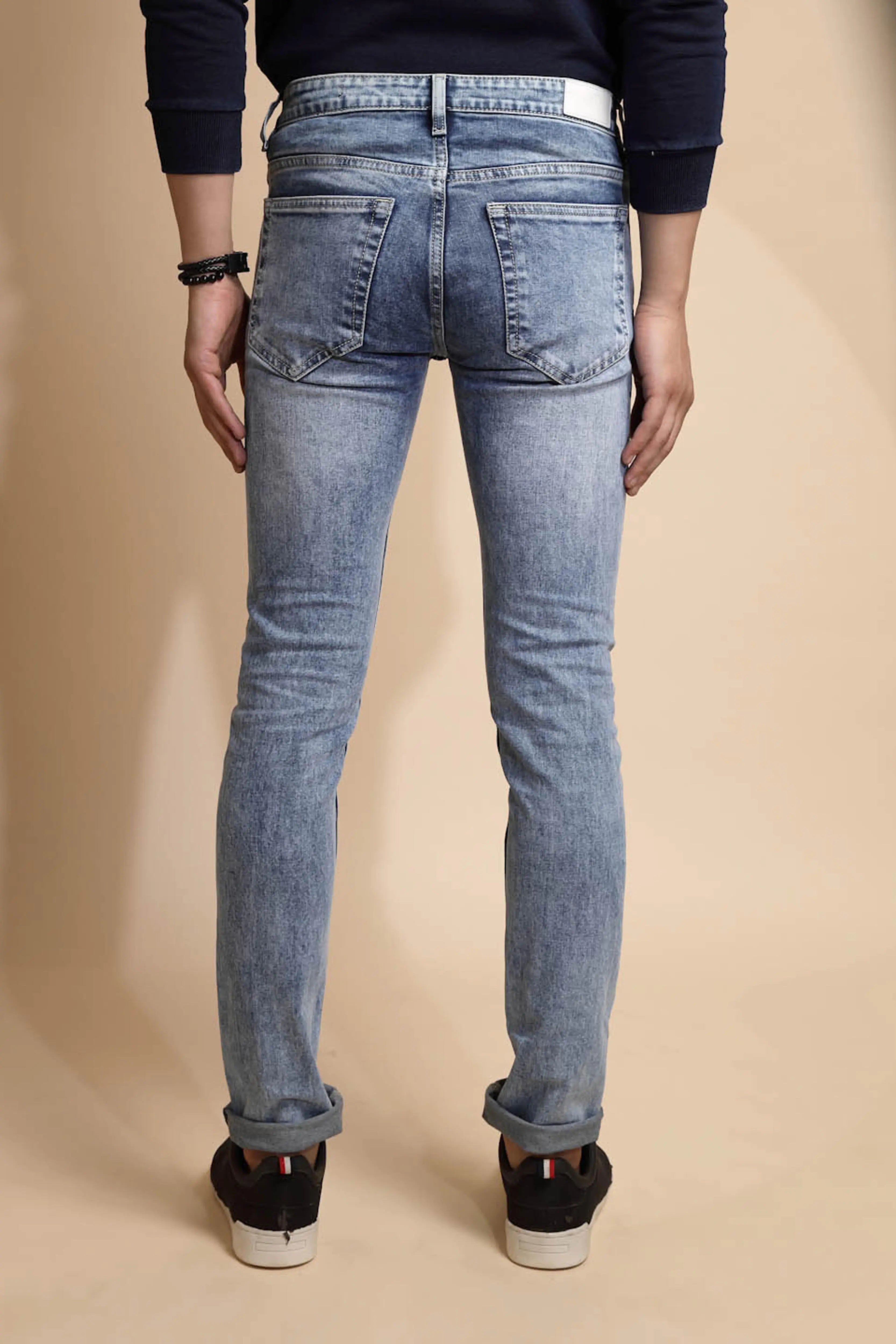 Light Blue Cotton Blend Slim Fit Jeans - Global Republic