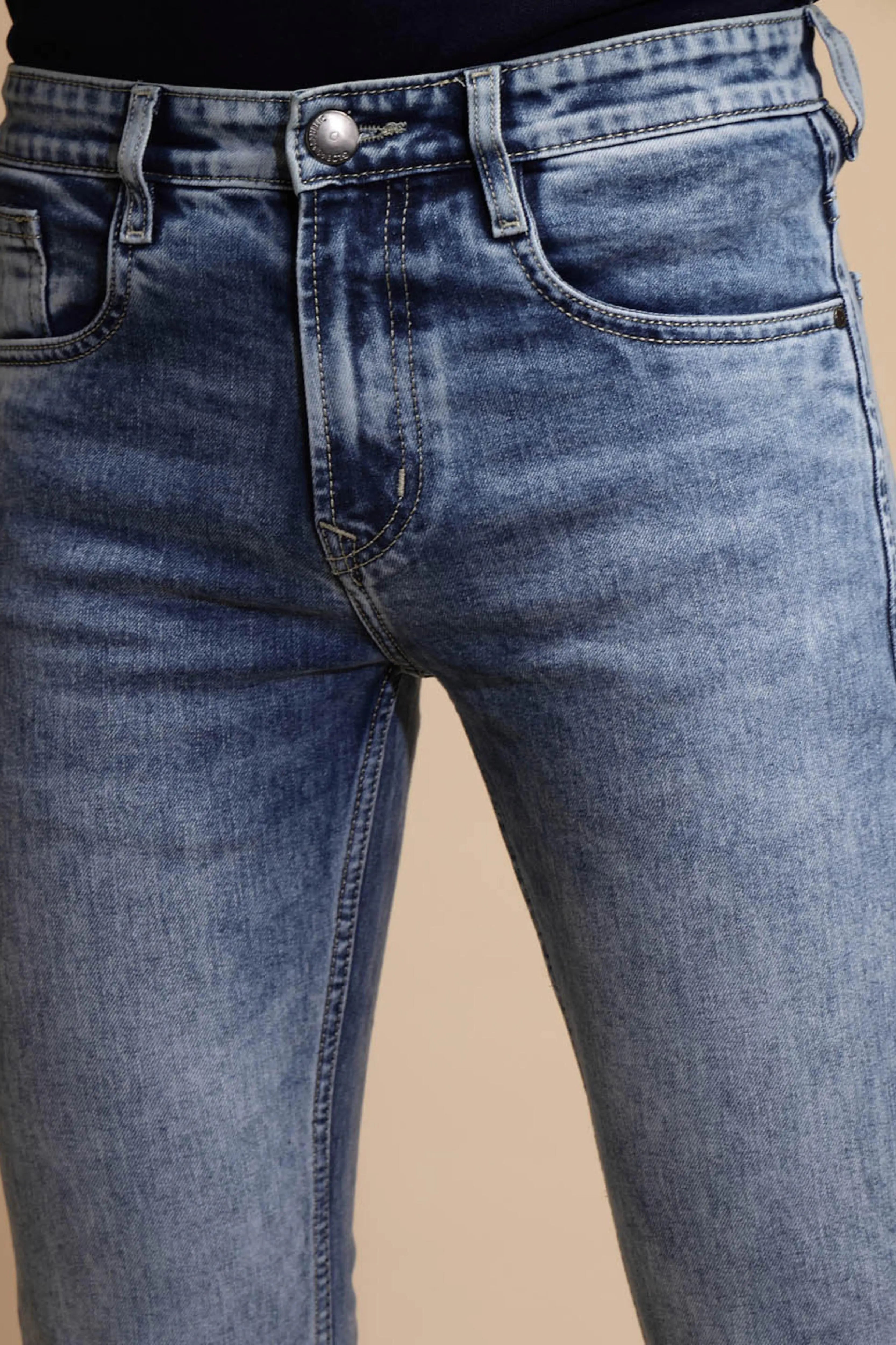 Light Blue Cotton Blend Slim Fit Jeans - Global Republic