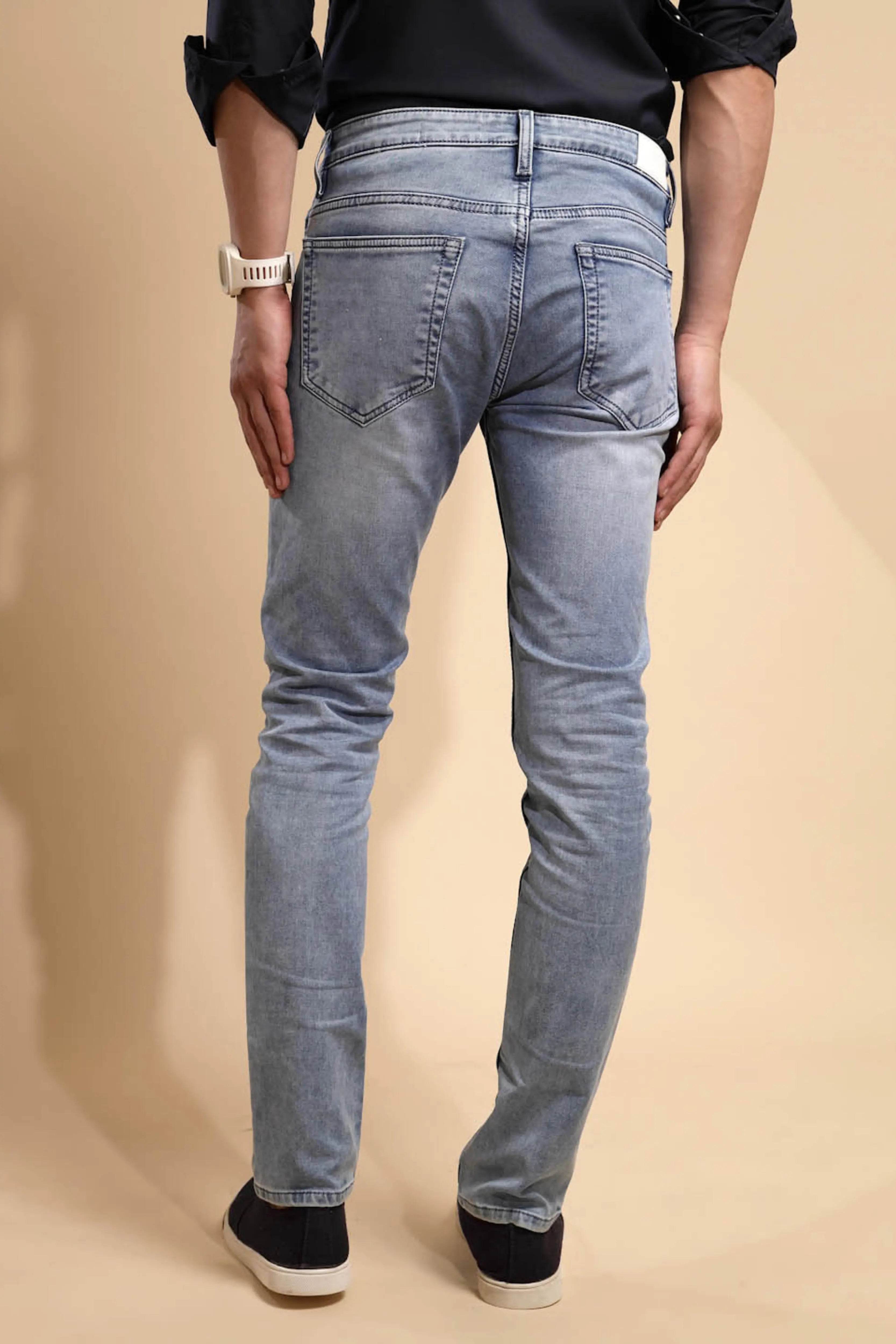 Light Blue Solid Cotton Blend Jeans - Global Republic