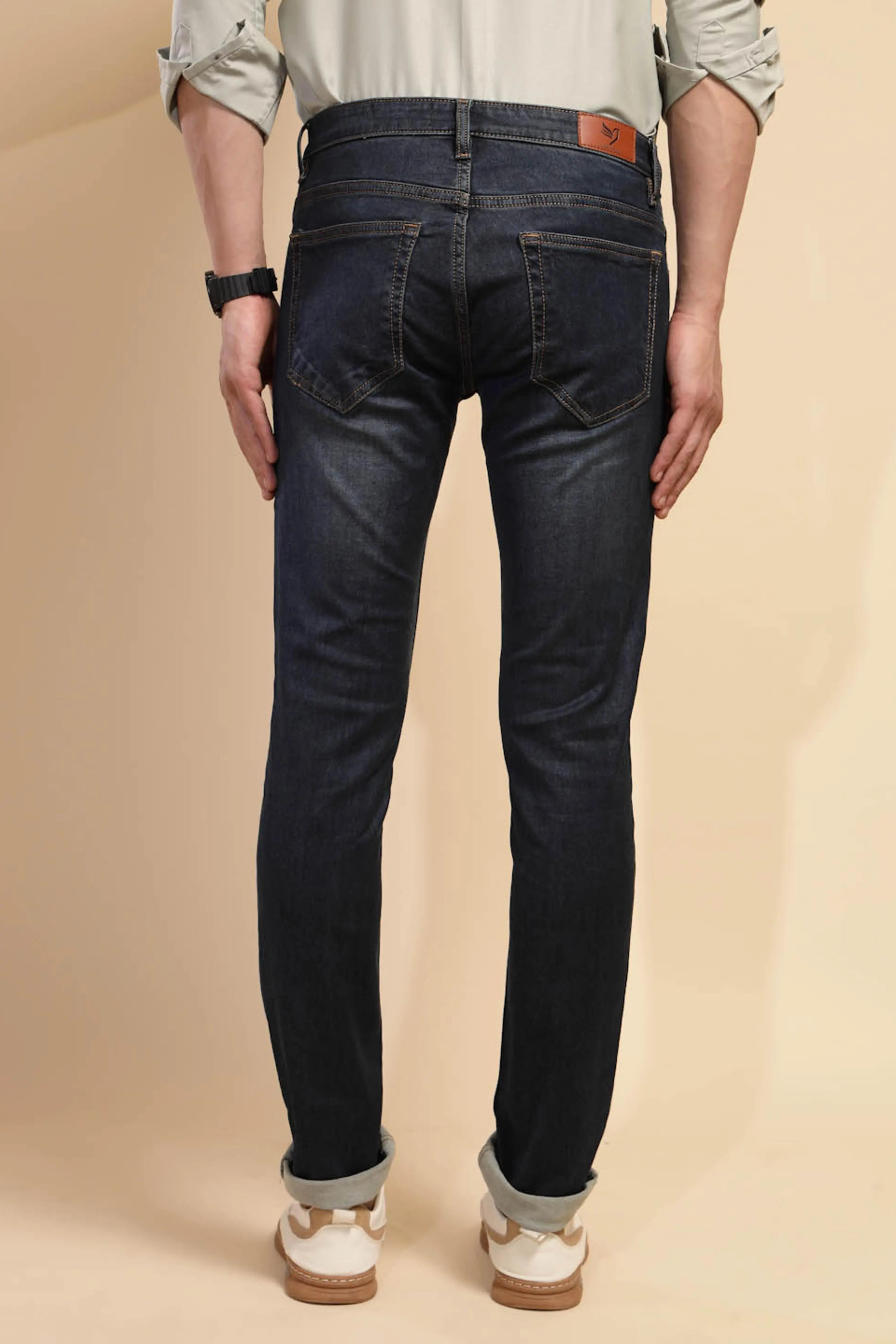 Tint Blue Solid Mid Rise Denim Cuffing Jeans - Global Republic