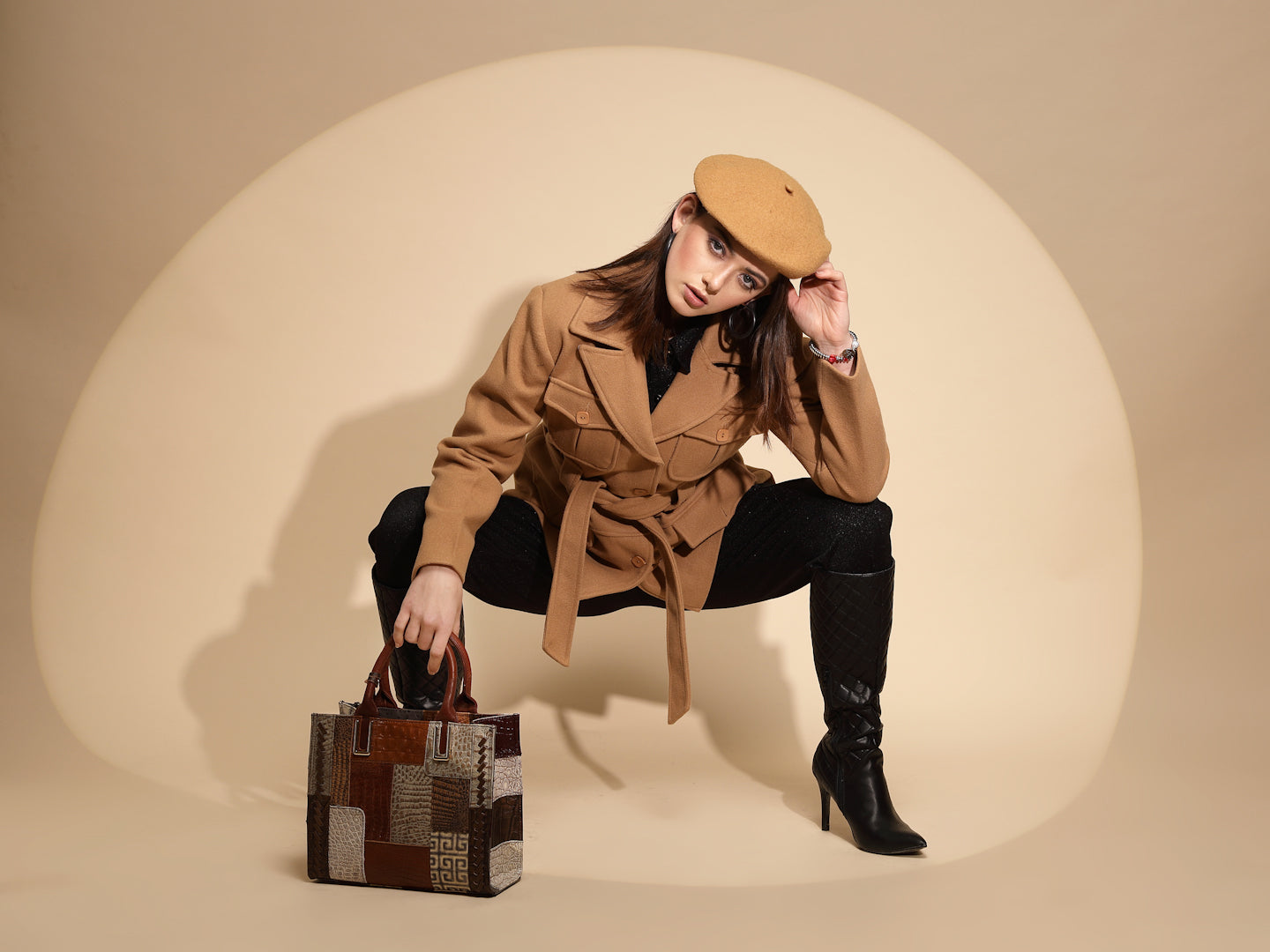 Brown Solid Knitted Wrap Coat - Global Republic