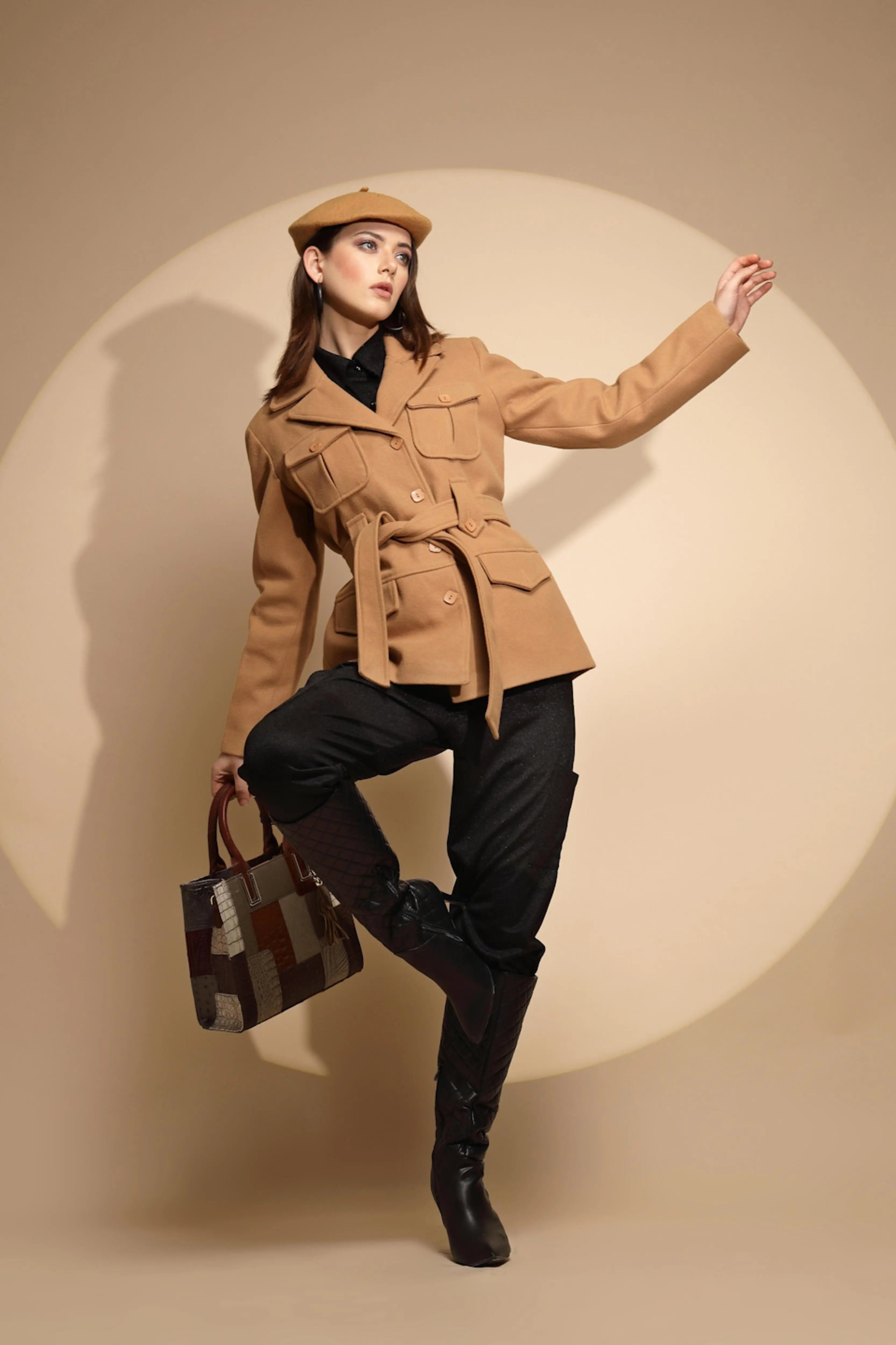 Brown Solid Knitted Wrap Coat - Global Republic