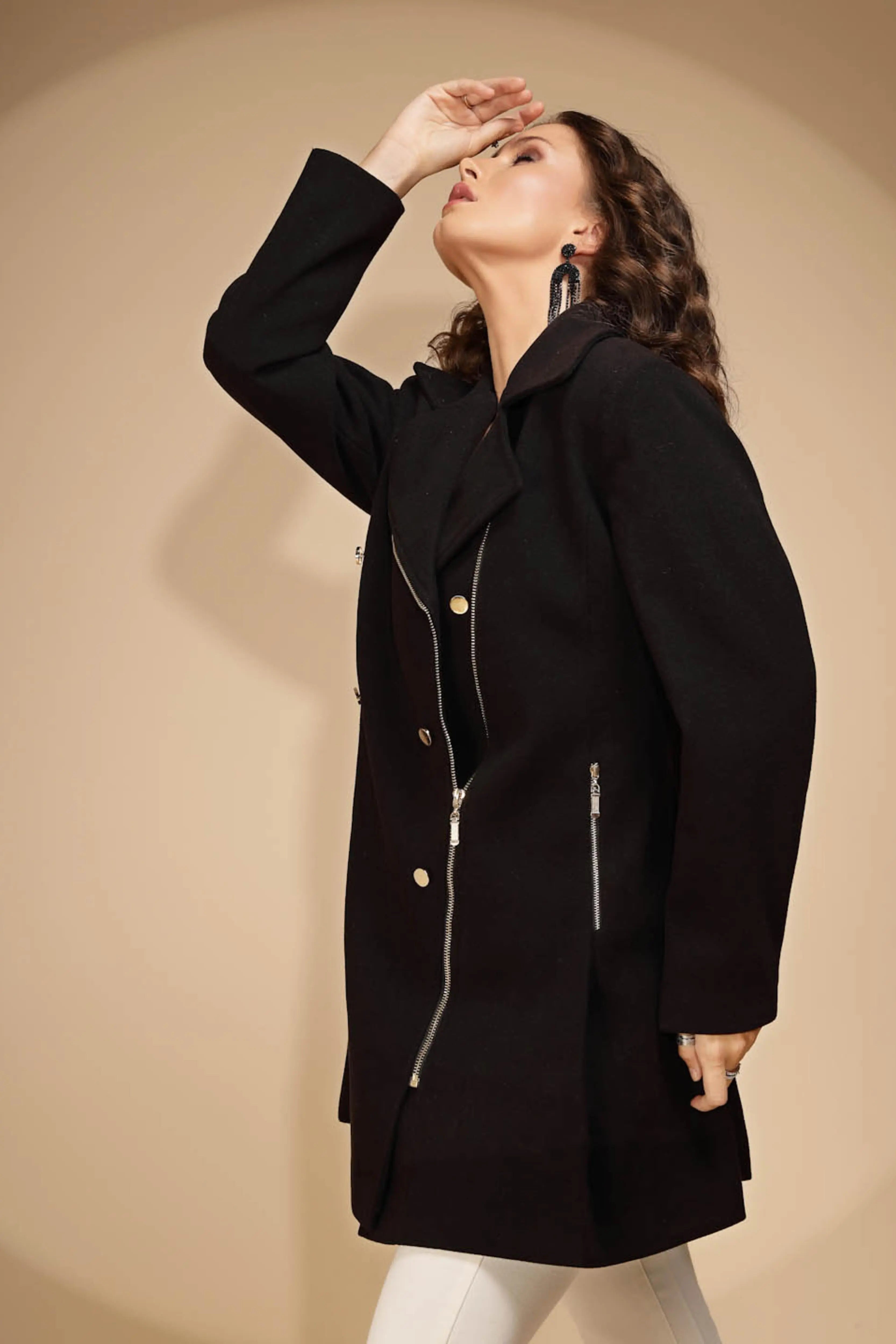 Women's Solid Collared Neck Black Blazer - Global Republic