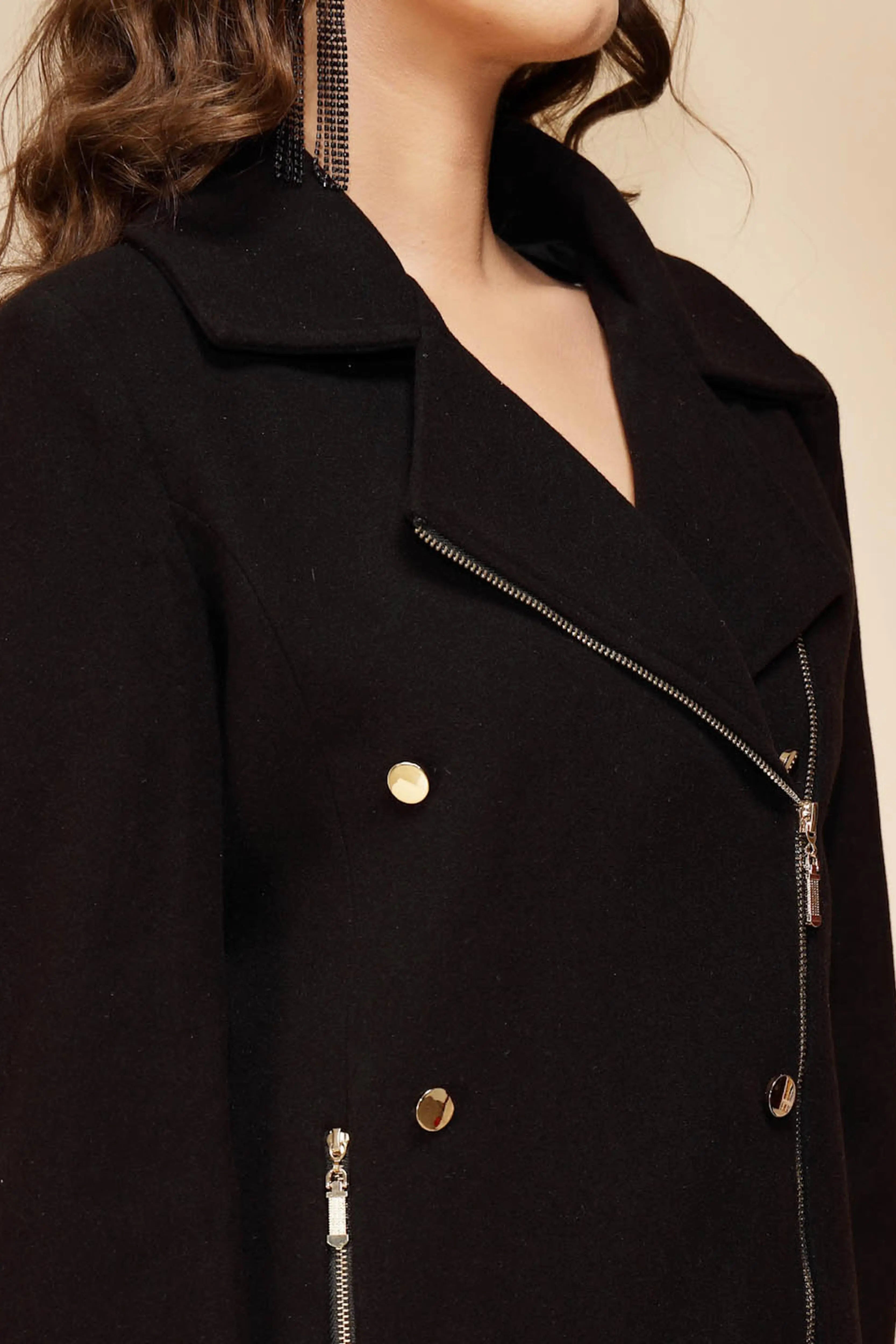 Women's Solid Collared Neck Black Blazer - Global Republic