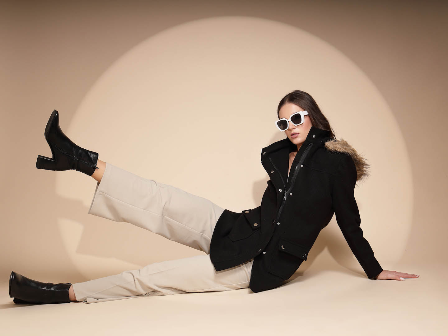 Black Solid Hooded Coat - Global Republic