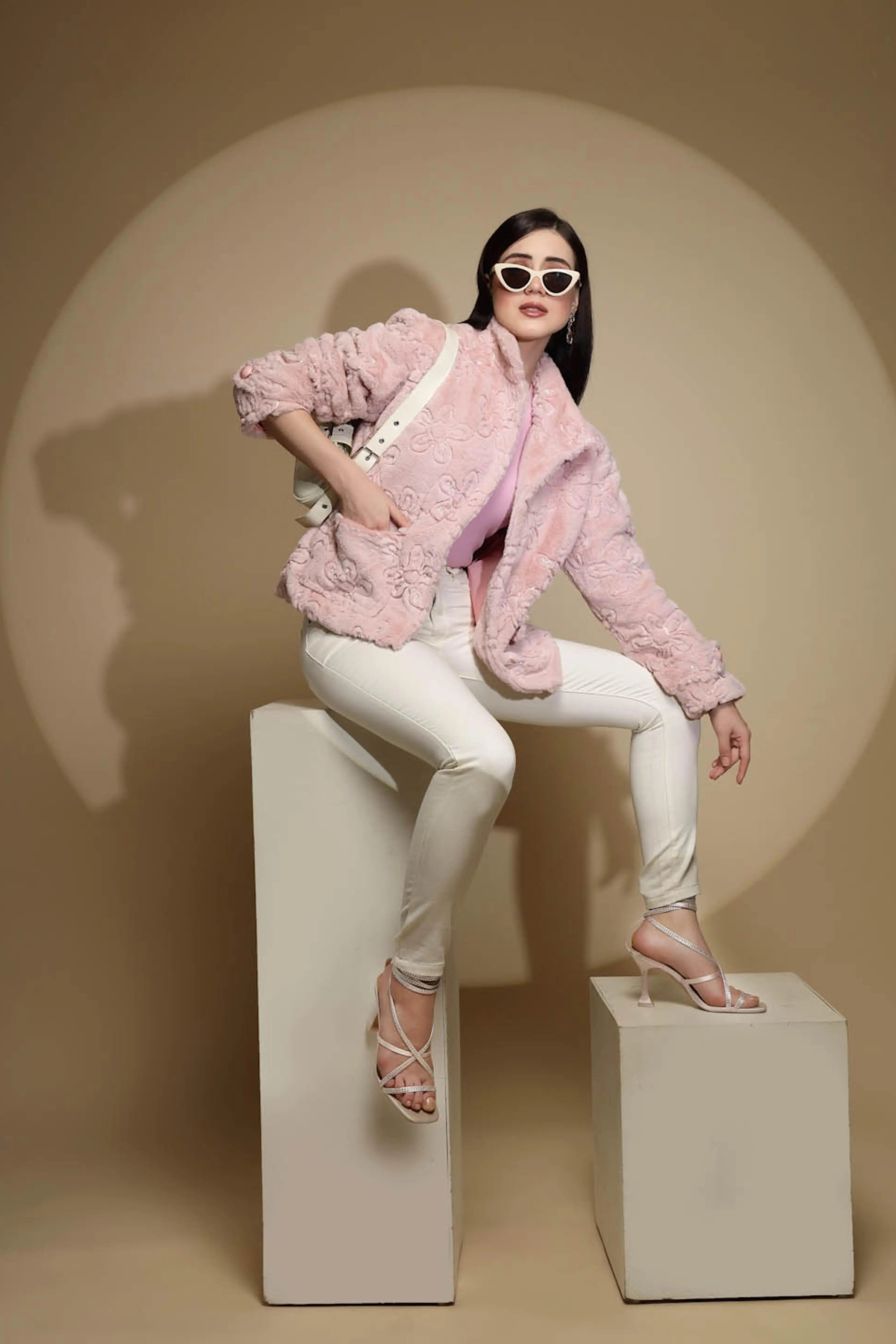 Pink Embroidered Woolen Jacket - Global Republic
