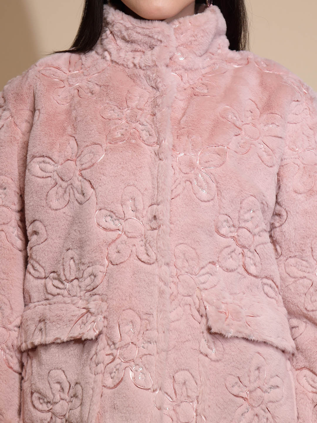 Pink Embroidered Woolen Jacket - Global Republic