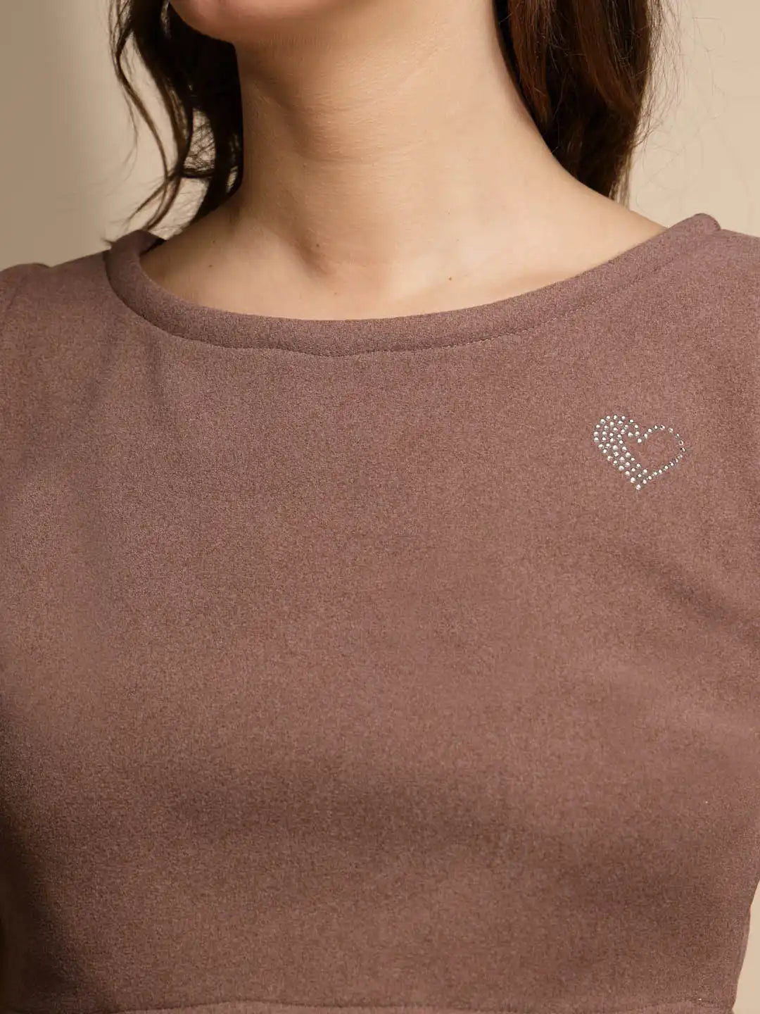 Women's Solid Turtle Neck Brown Co-ord Set - Global Republic