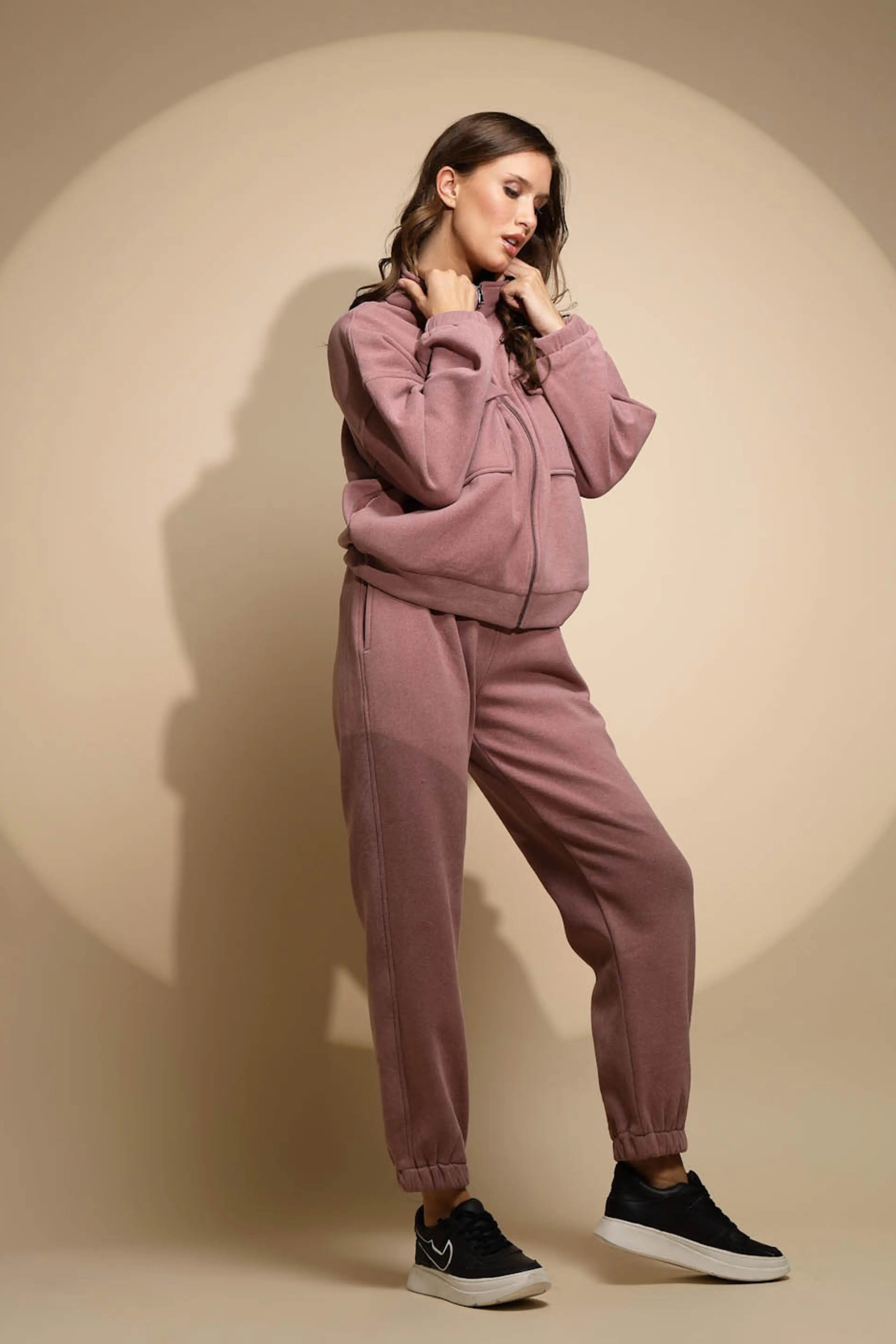 Women's Solid Turtle Neck Pink Co-ord Set - Global Republic