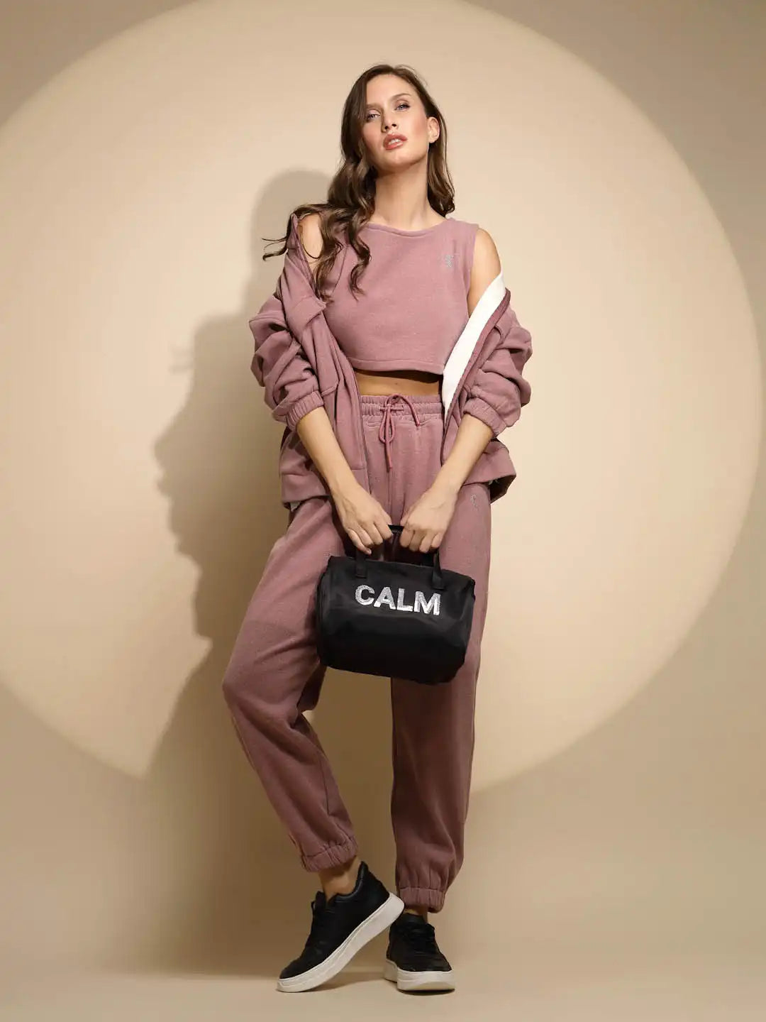 Women's Solid Turtle Neck Pink Co-ord Set