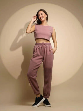 Women's Solid Turtle Neck Pink Co-ord Set