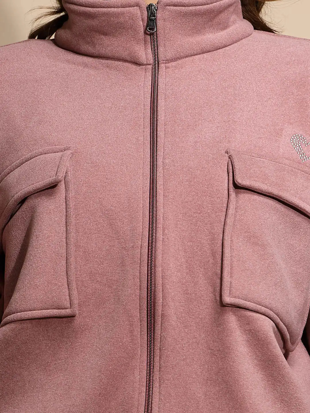 Women's Solid Turtle Neck Pink Co-ord Set - Global Republic