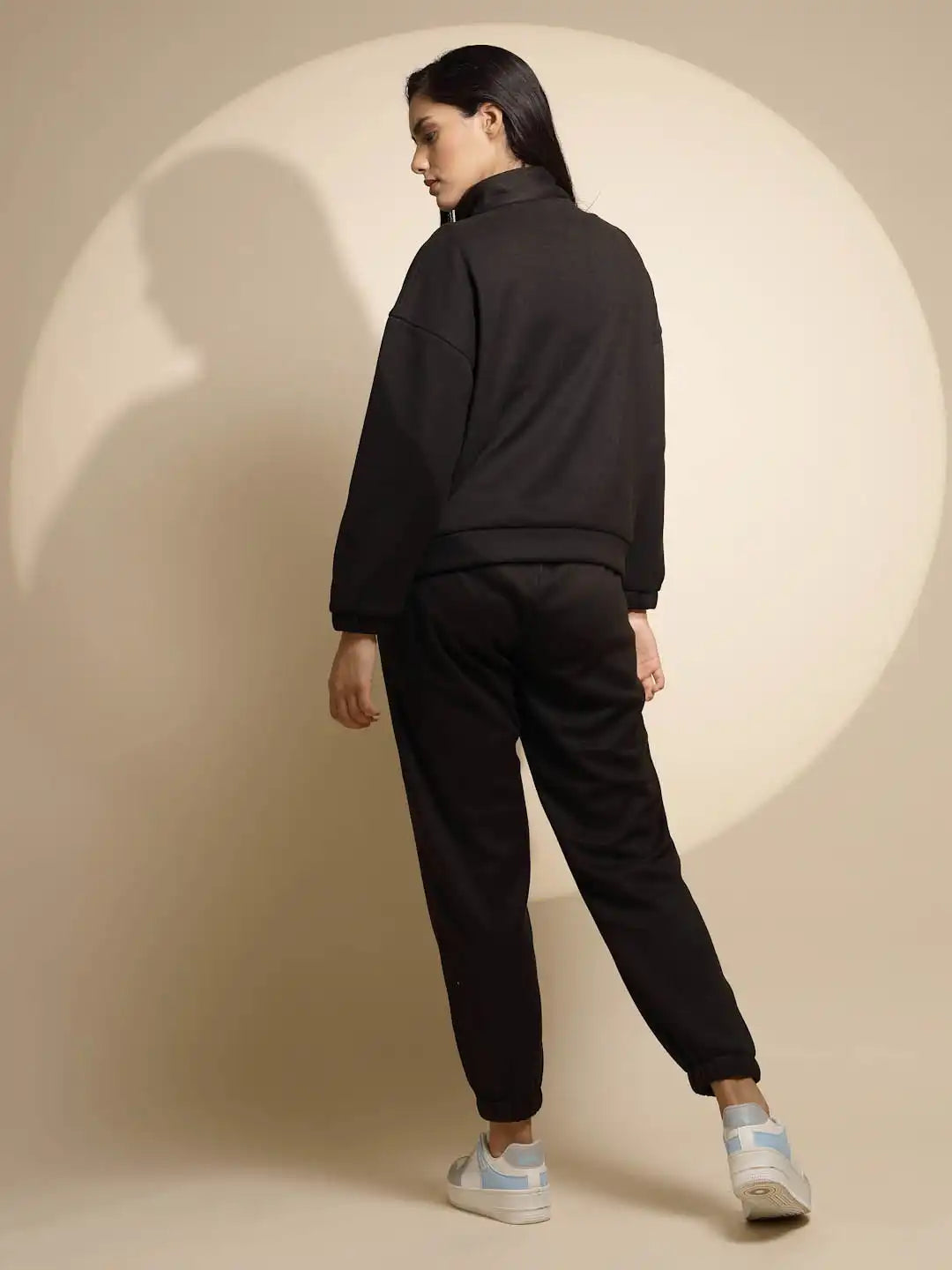 Women's Solid Turtle Neck Black Co-ord Set - Global Republic