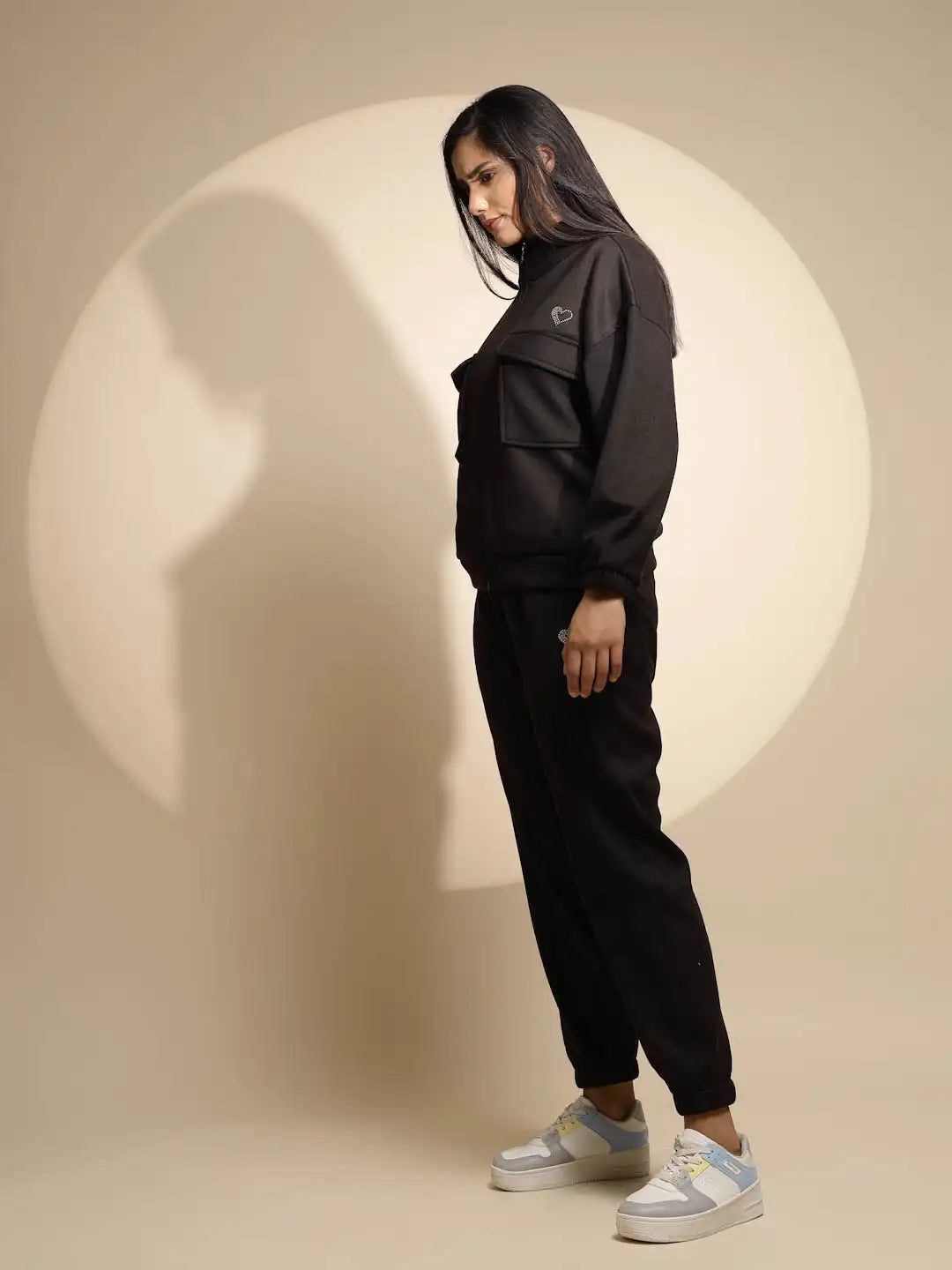 Women's Solid Turtle Neck Black Co-ord Set - Global Republic