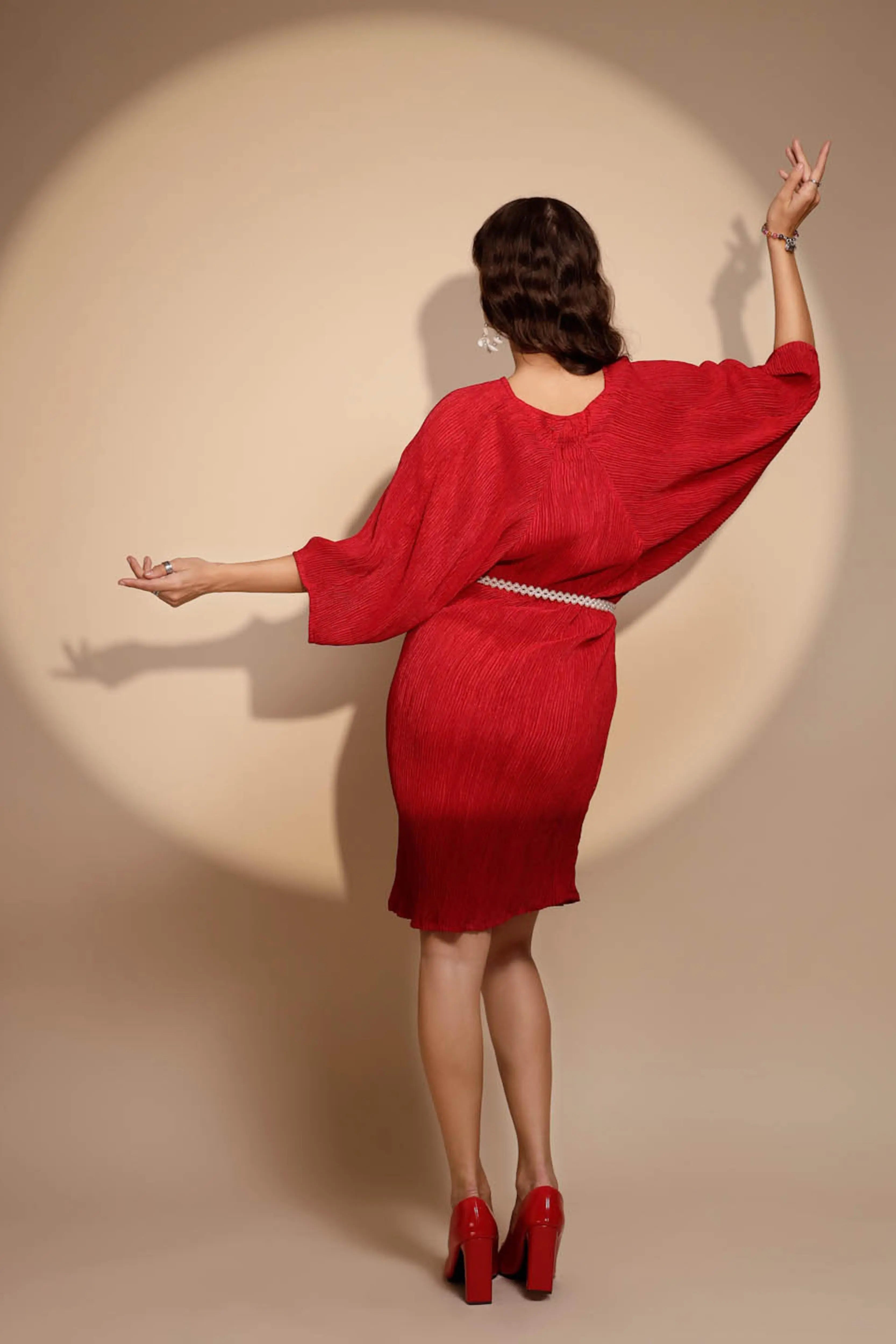 Women's Solid V-Neck Maroon Dress - Global Republic