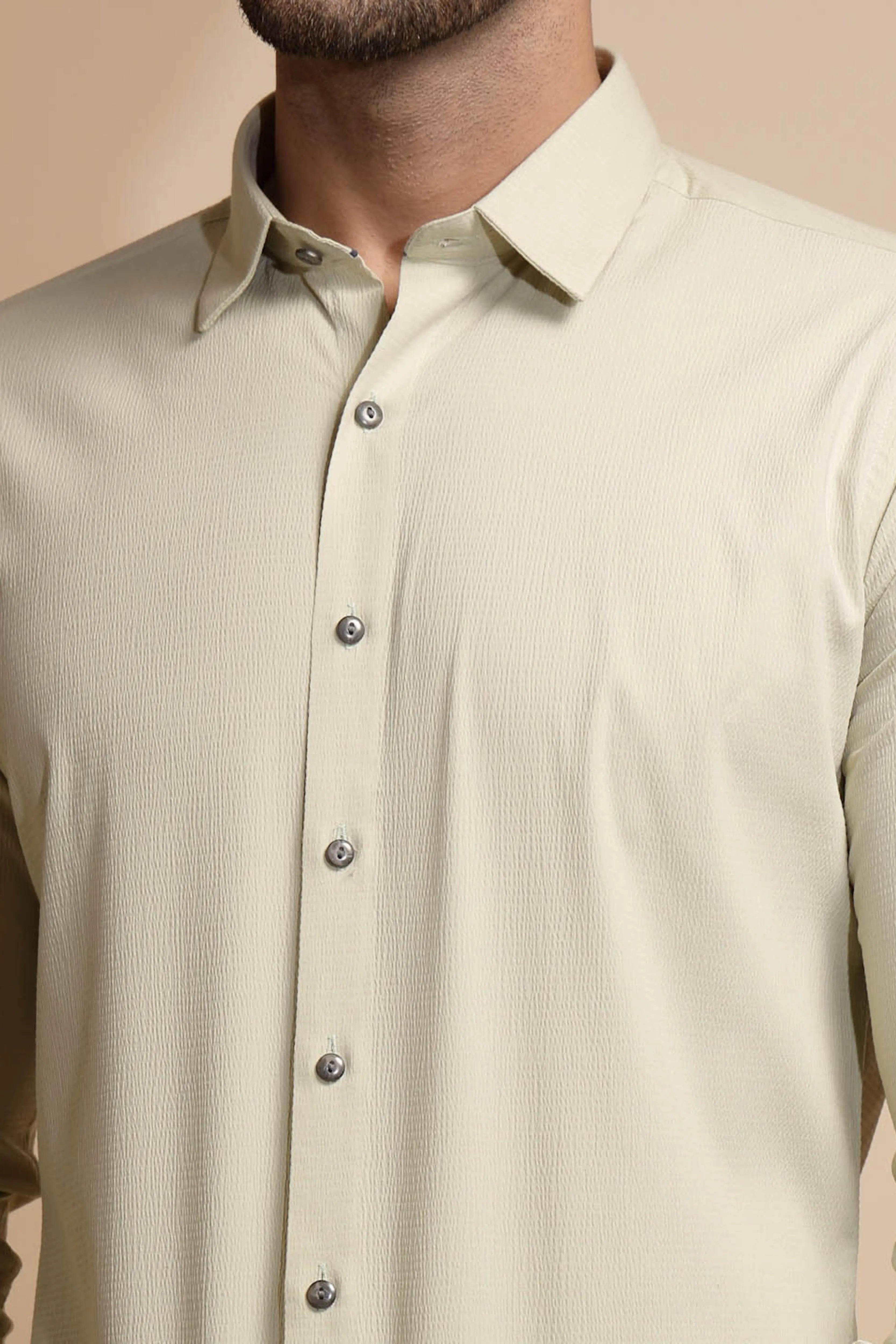 Off White Solid Full Sleeve Collared Neck Shirt