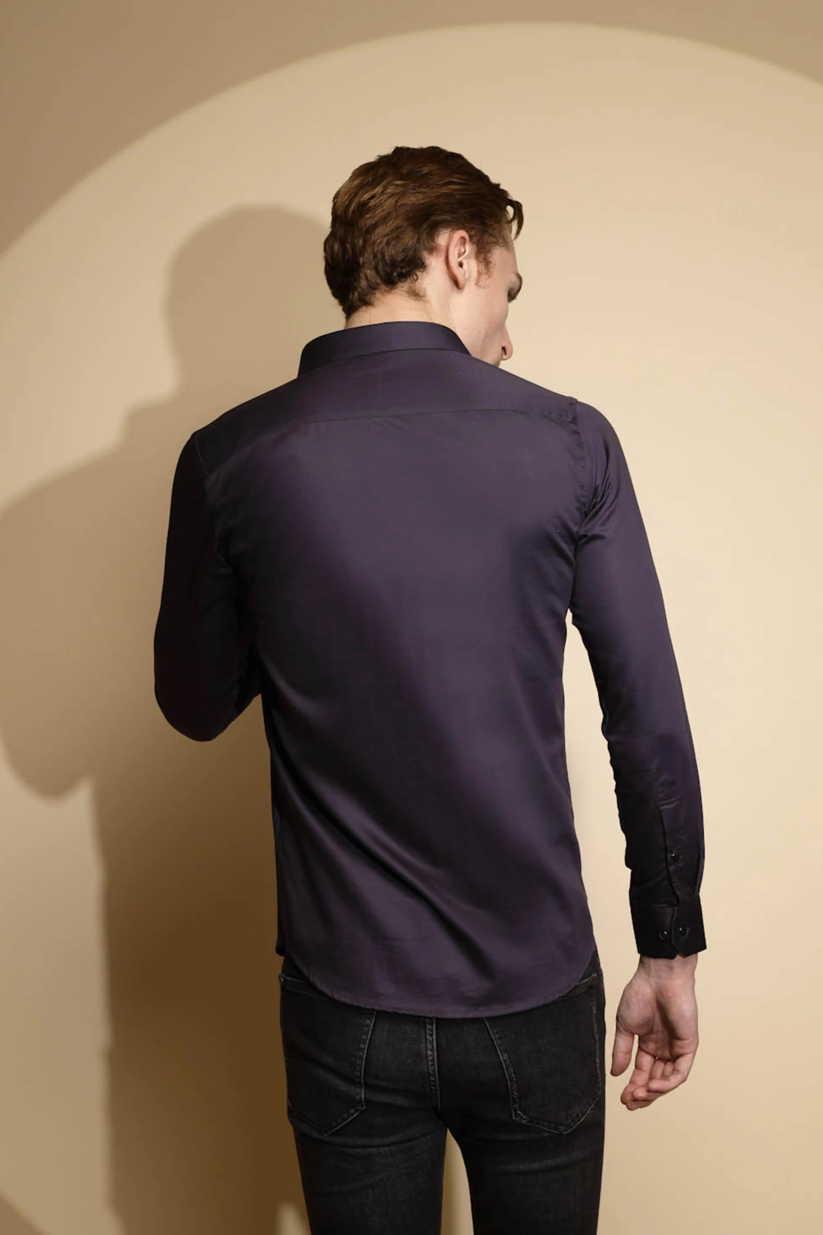 Dark Grey Solid Full Sleeve Collar Neck Cotton Blend Shirt - Global Republic