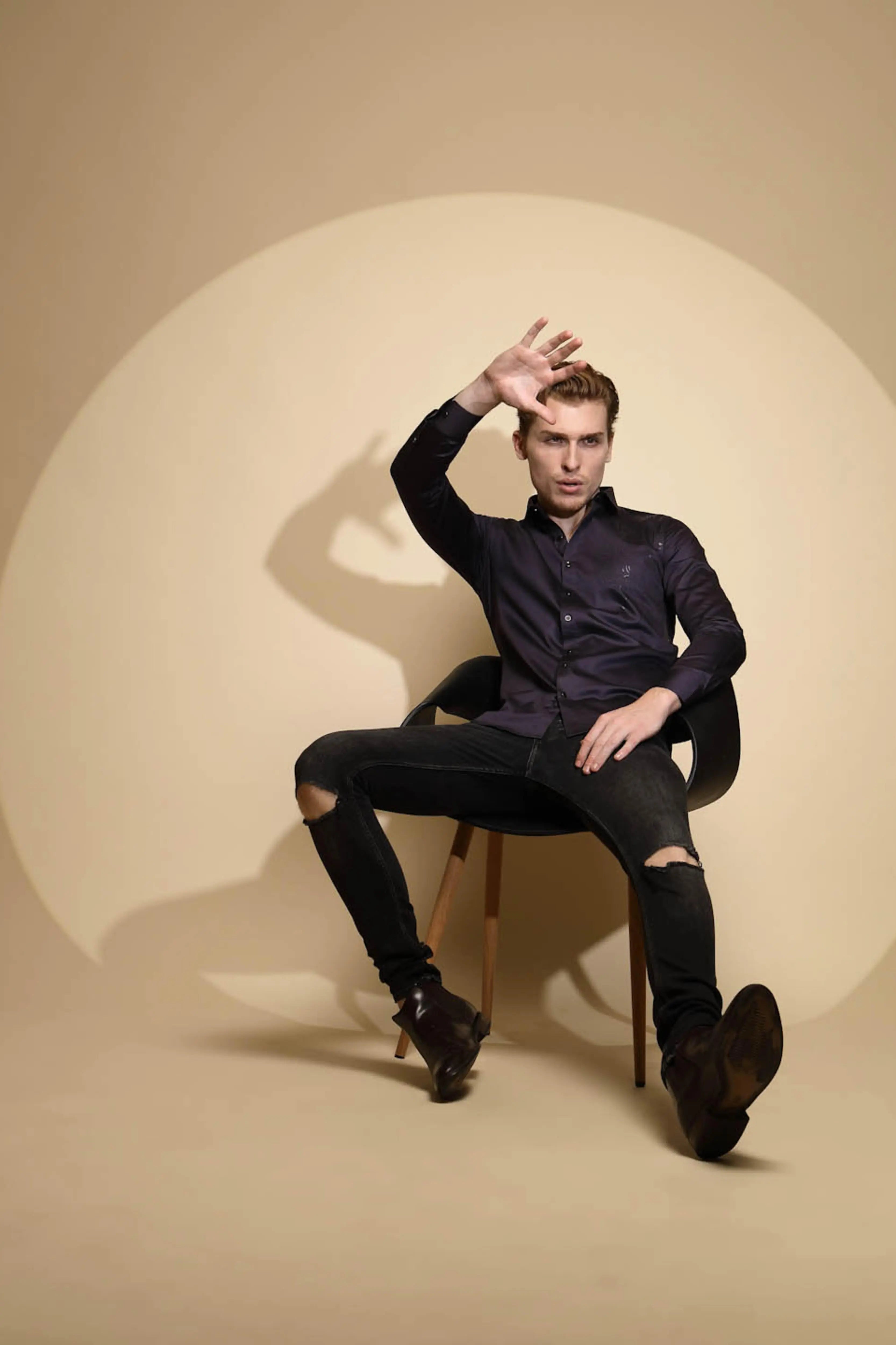 Dark Grey Solid Full Sleeve Collar Neck Cotton Blend Shirt - Global Republic