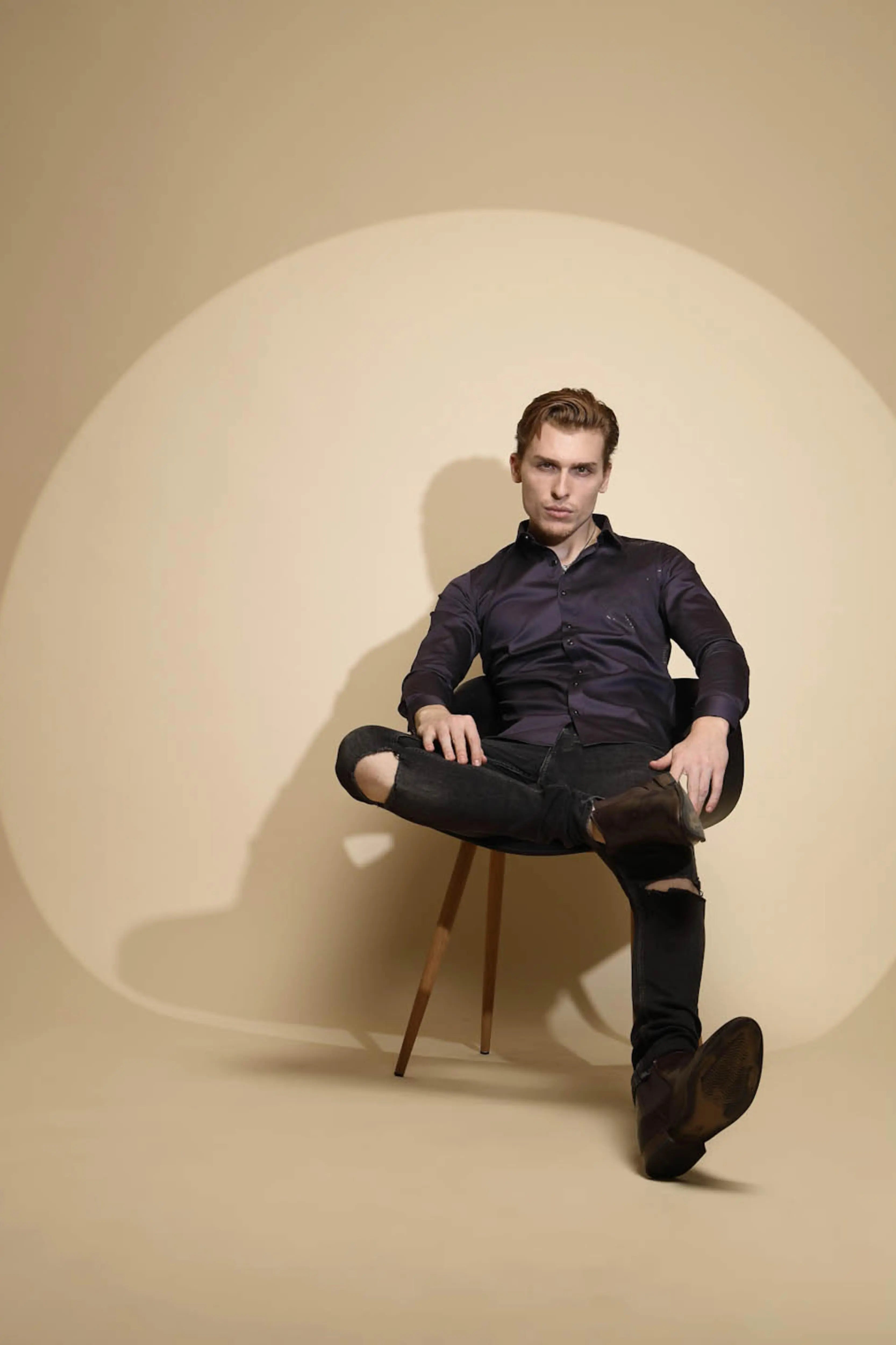 Dark Grey Solid Full Sleeve Collar Neck Cotton Blend Shirt - Global Republic
