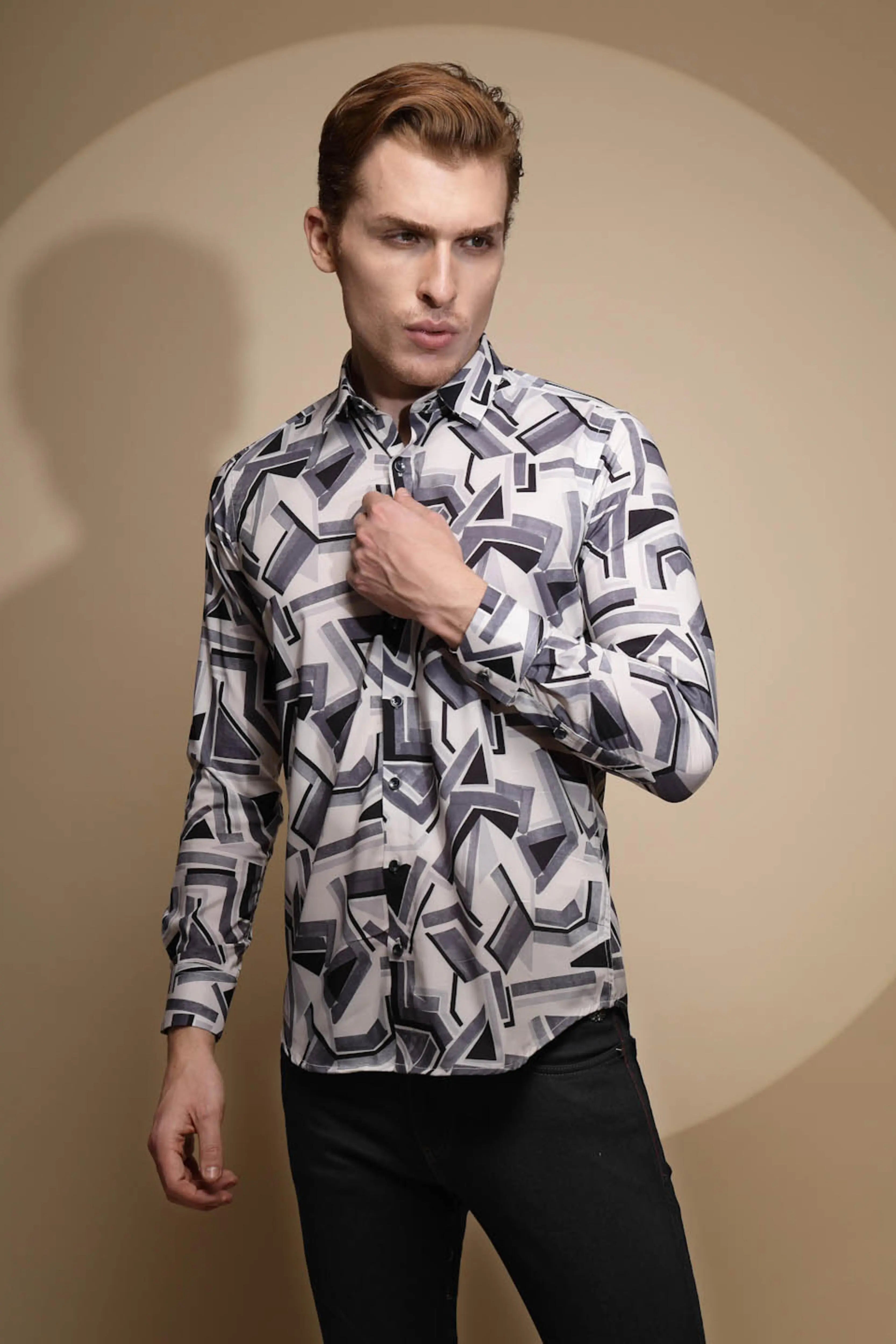 Black & White Satin Lycra Shirt - Global Republic