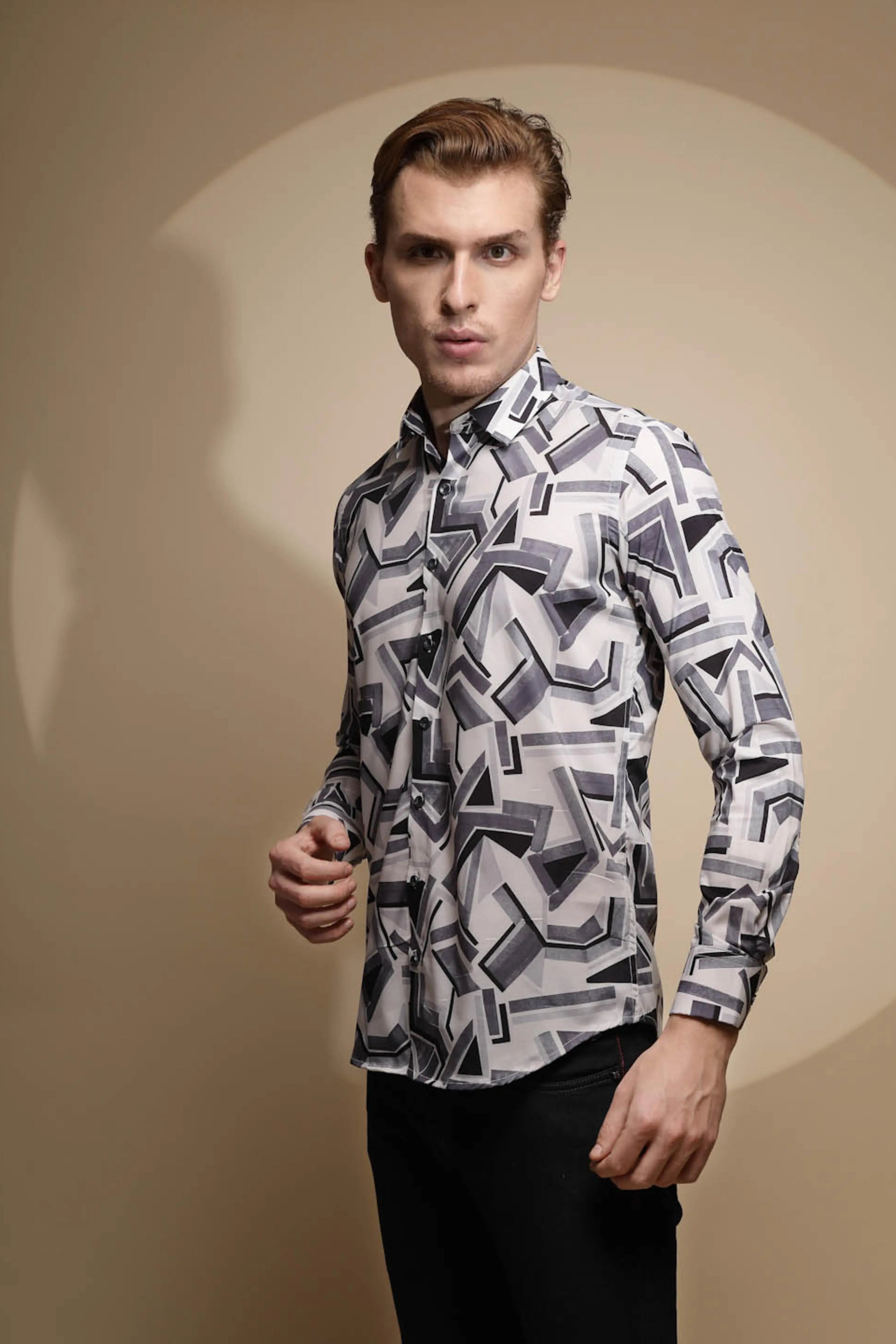 Black & White Satin Lycra Shirt - Global Republic