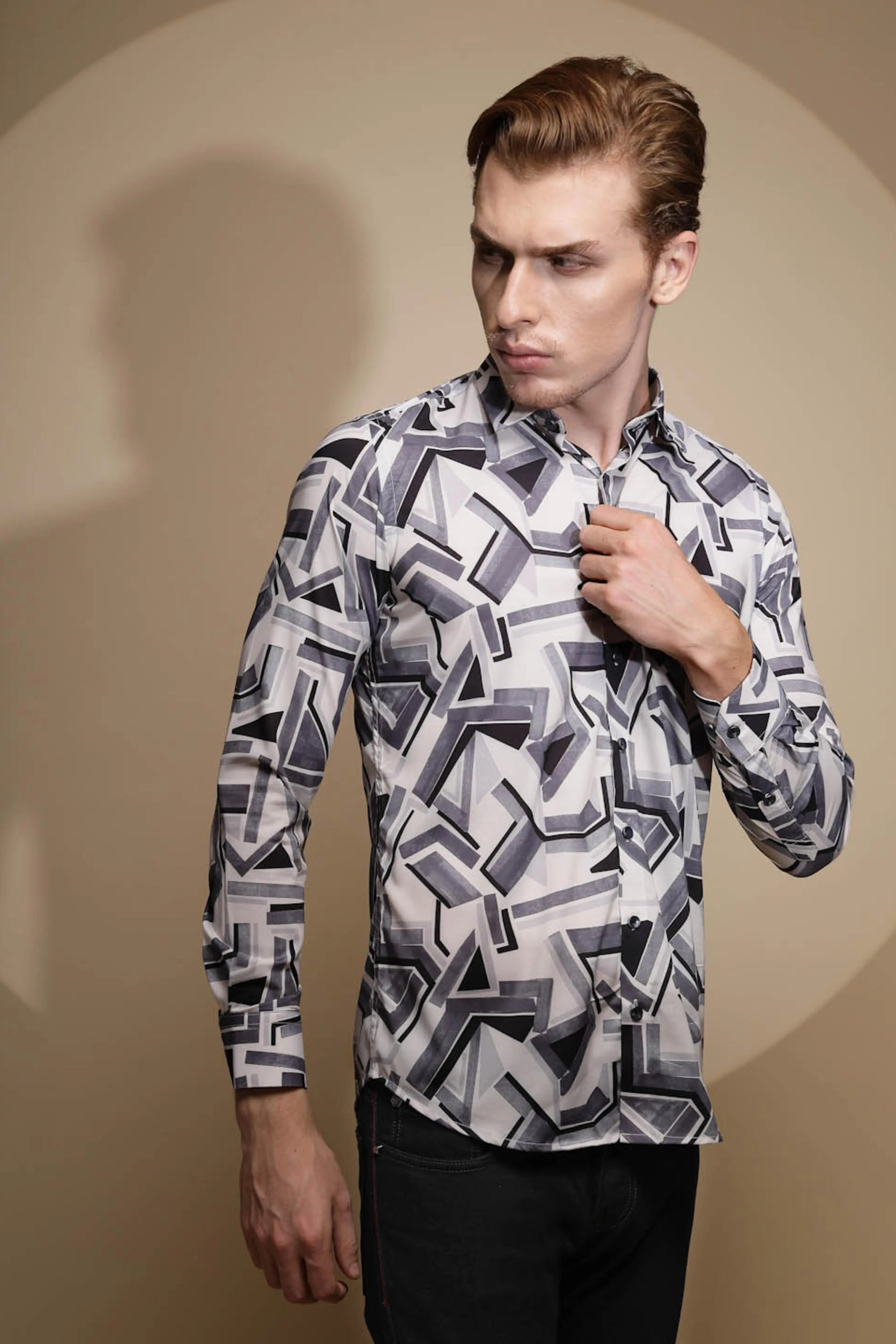 Black & White Satin Lycra Shirt - Global Republic