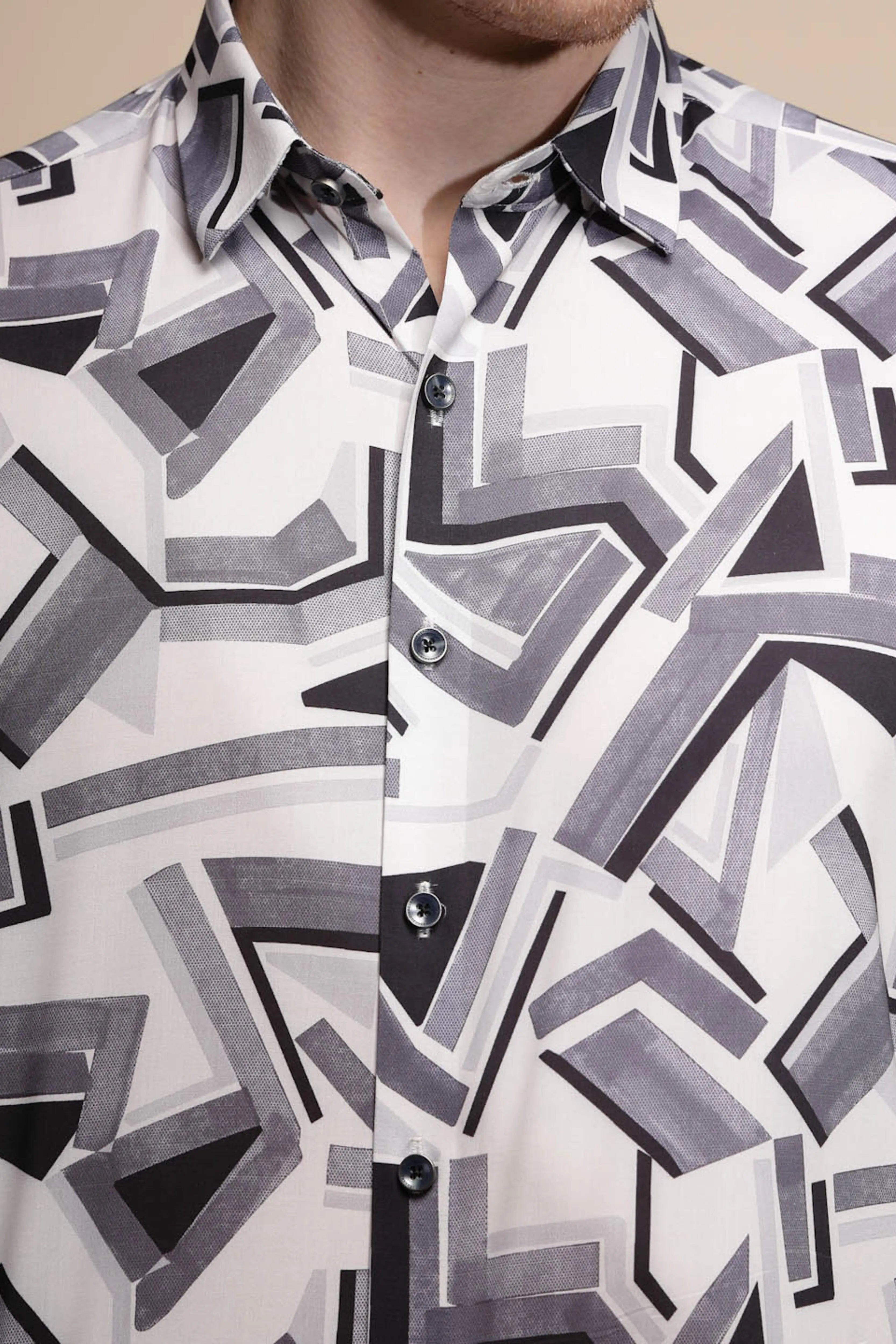 Black & White Satin Lycra Shirt - Global Republic