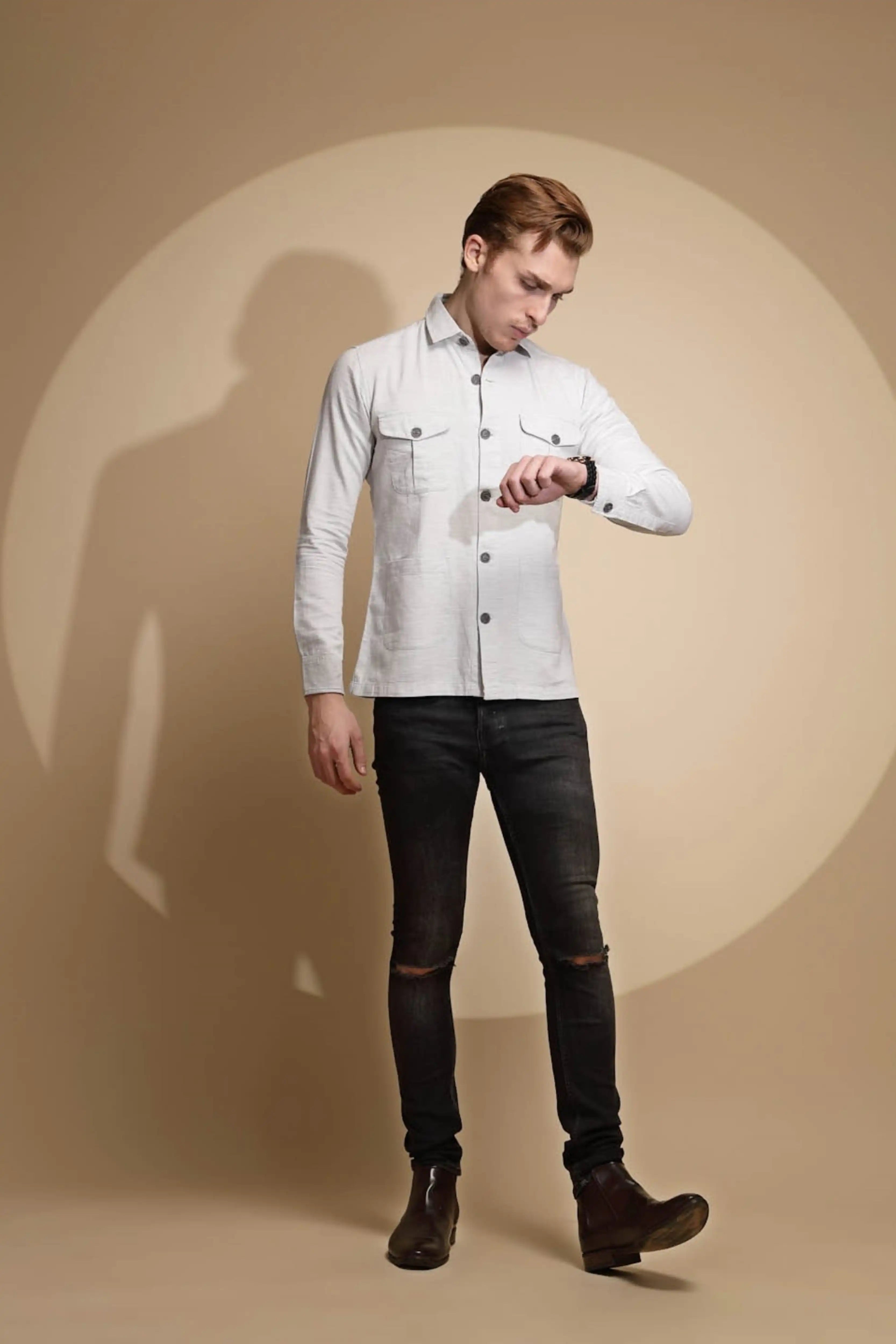 Grey Solid Cotton Shacket