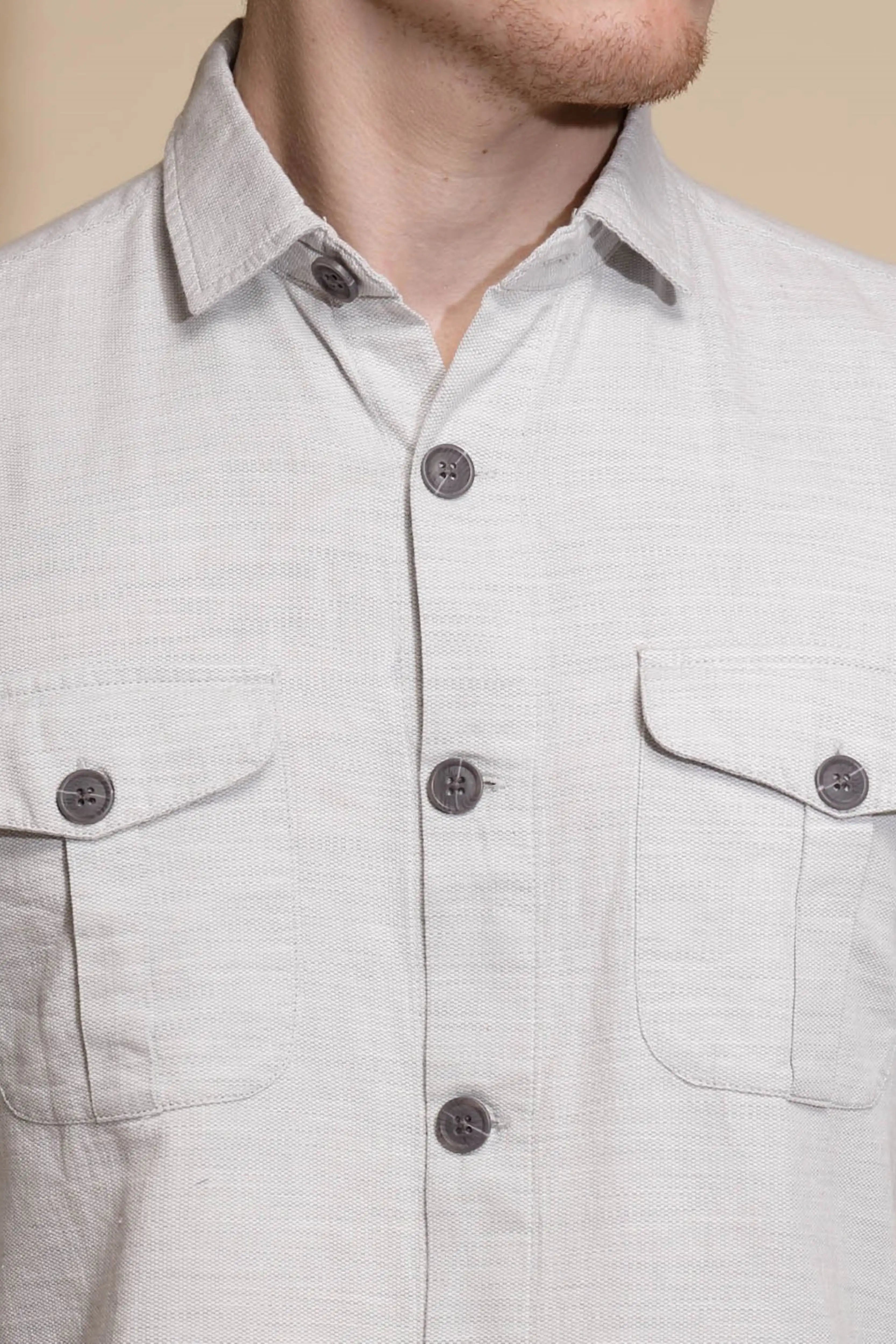 Grey Solid Cotton Shacket