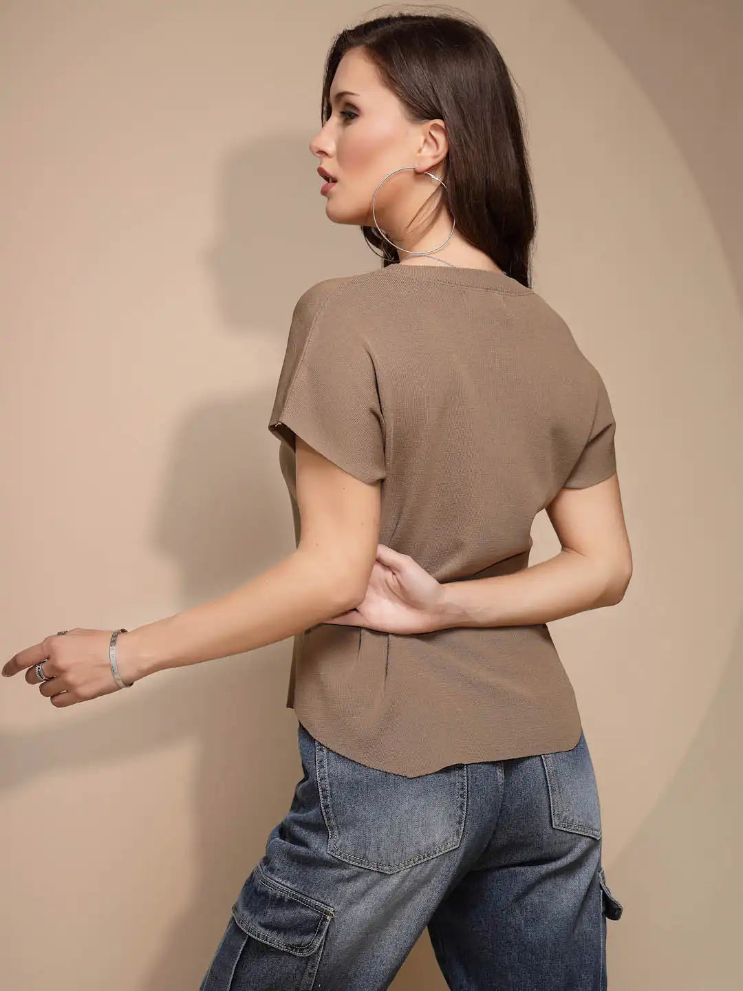 Solid Half Sleeve U-Neck Top - Global Republic