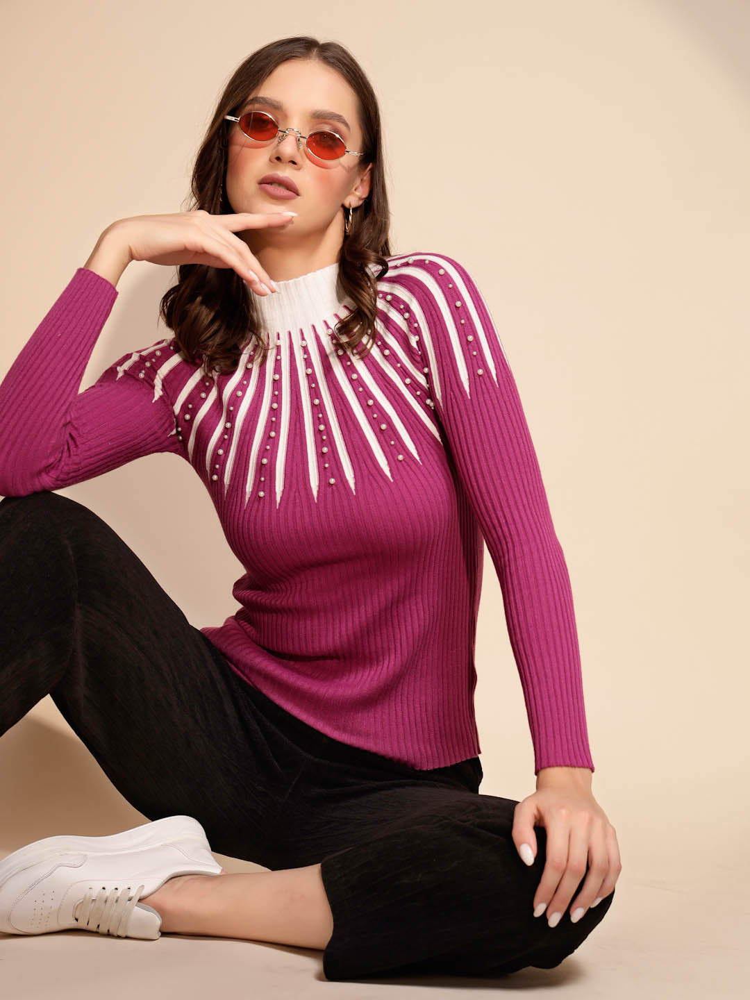 Hot Pink Turtle Neck Pullover - Global Republic
