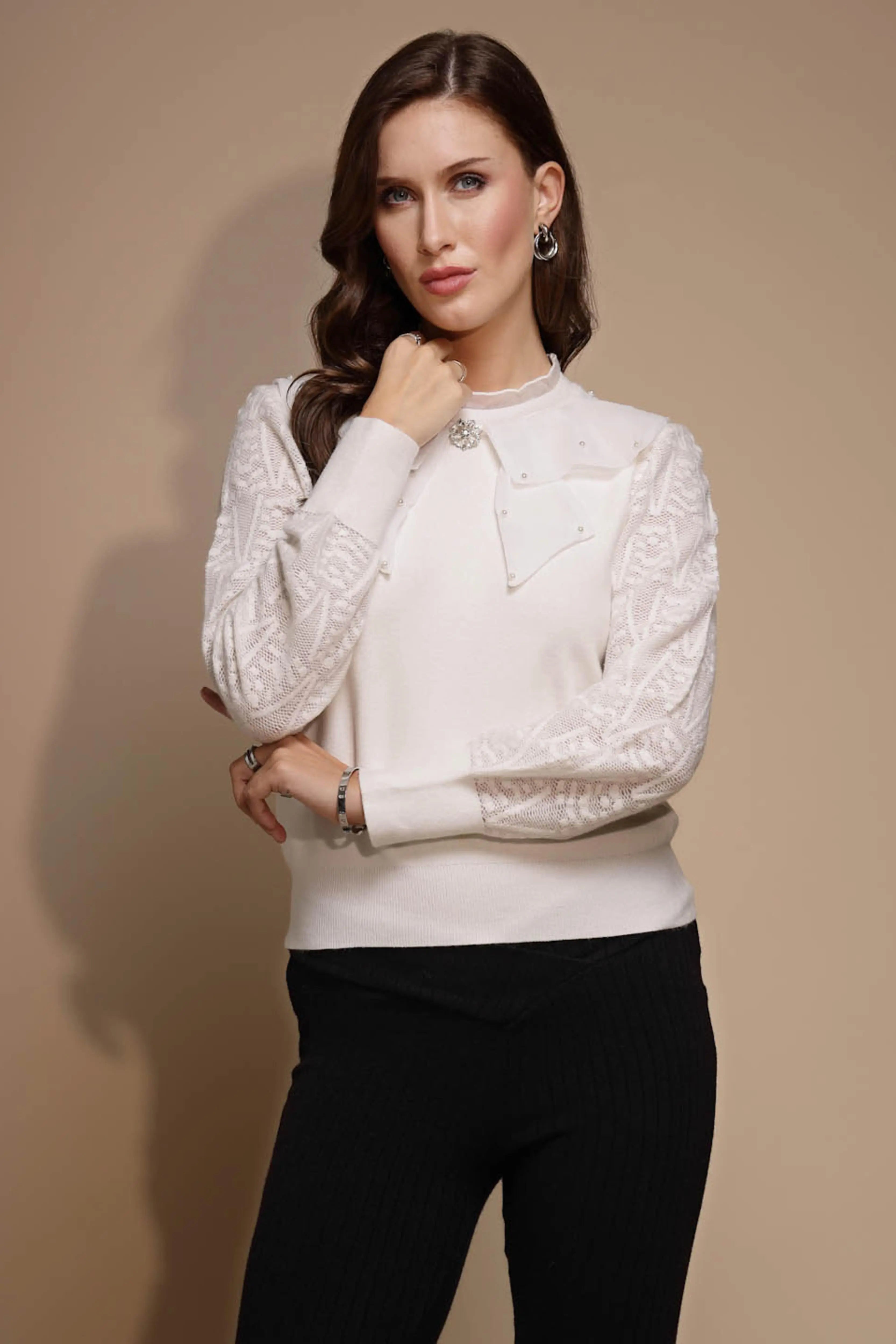 White Solid Turtleneck Acrylic Pullover - Global Republic