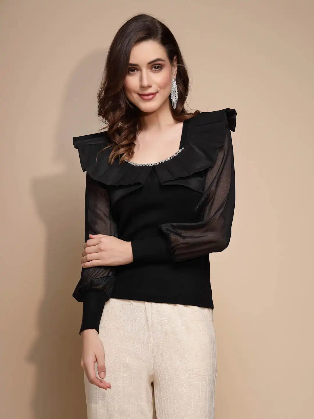 Black Round Neck Acrylic Pullover - Global Republic