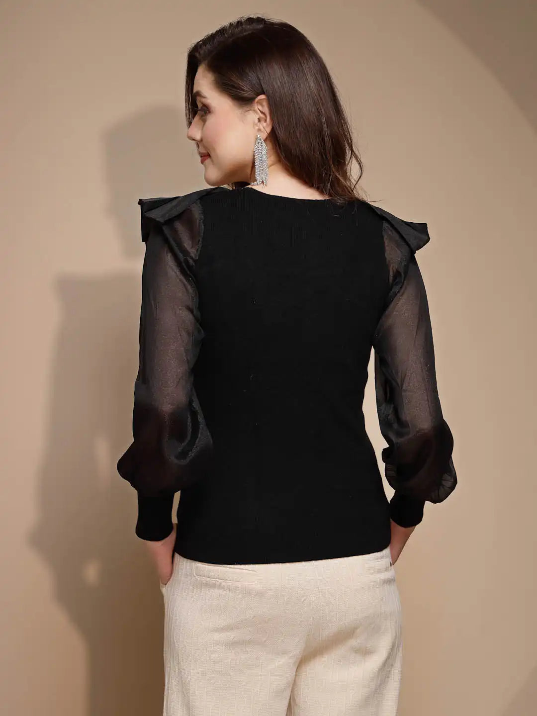 Black Round Neck Acrylic Pullover - Global Republic