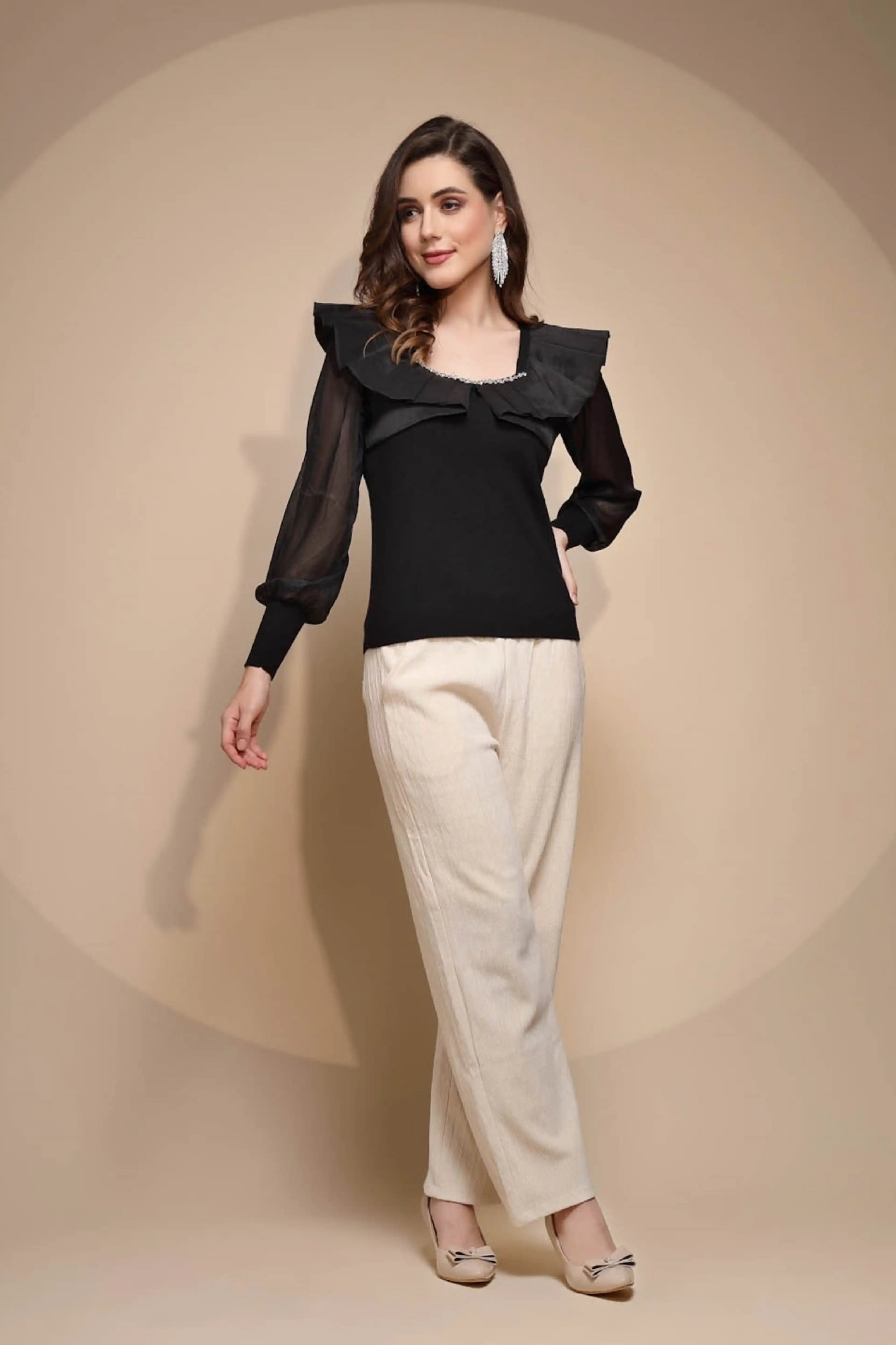 Black Round Neck Acrylic Pullover