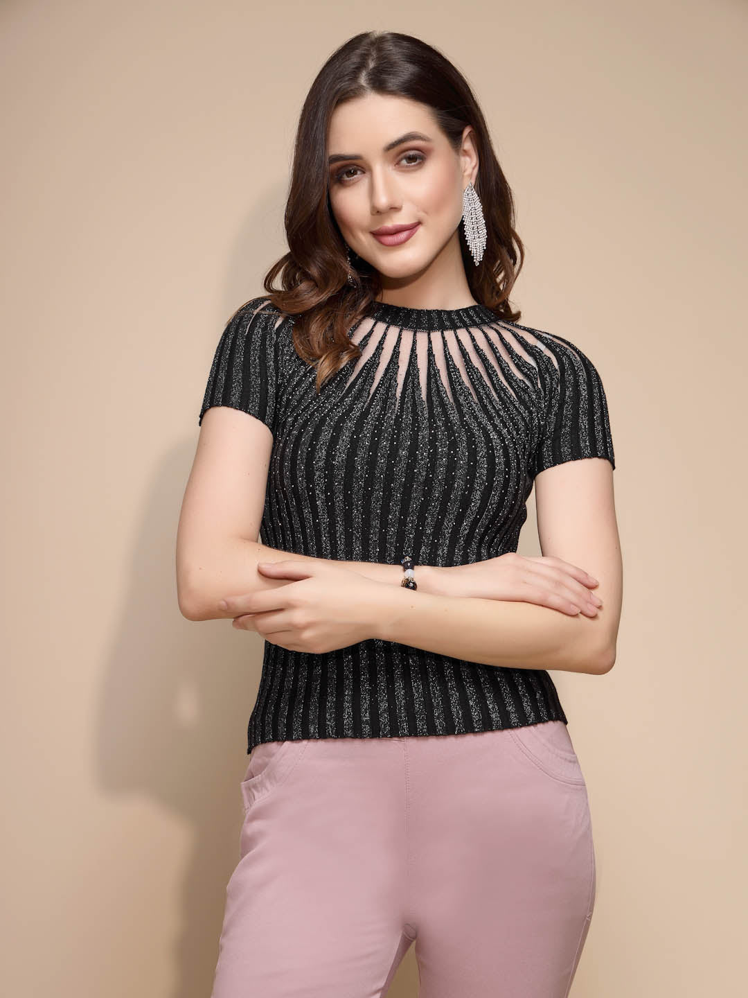 Women Embellished Half Sleeve Round Neck Top - Global Republic