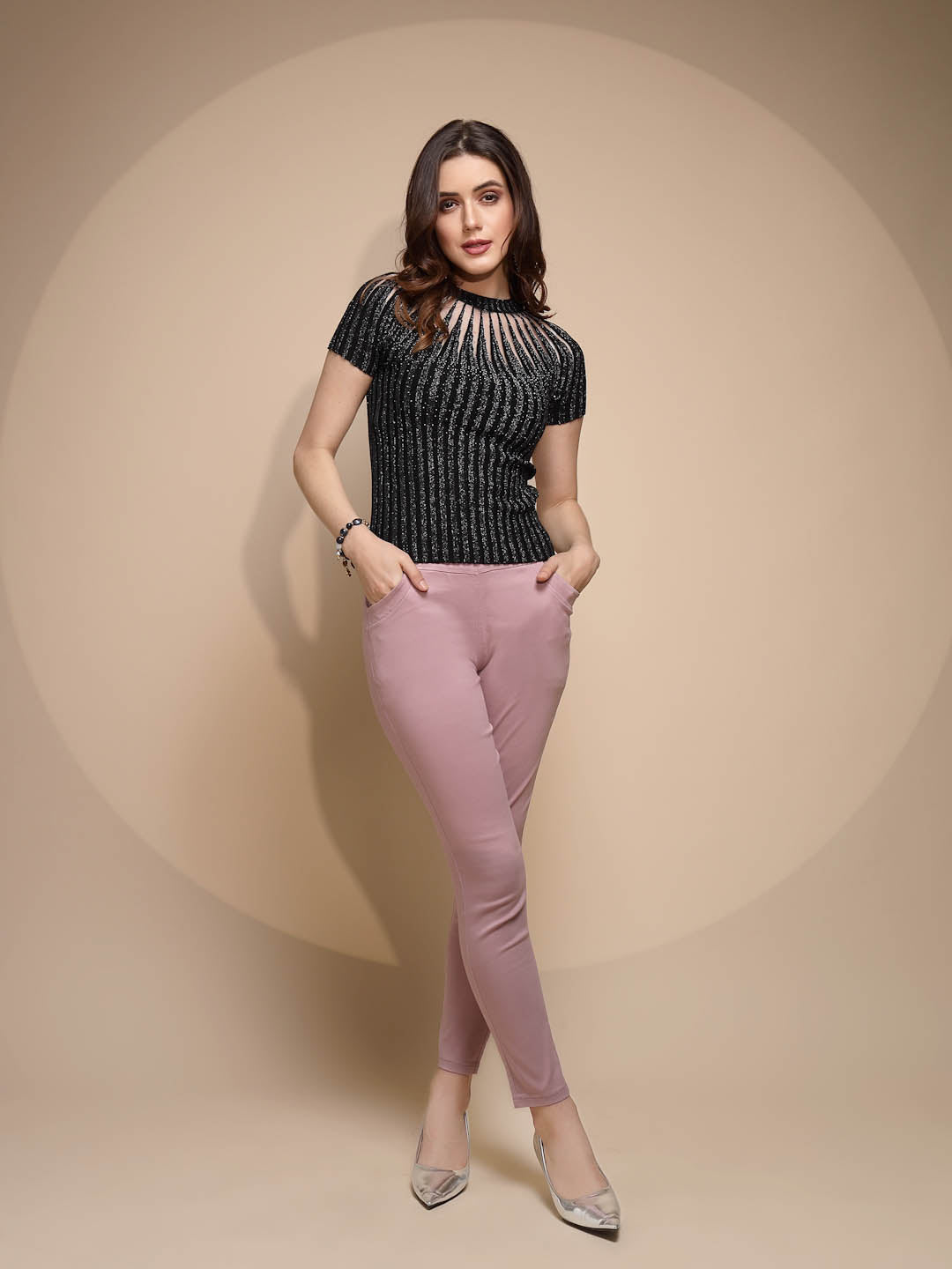 Women Embellished Half Sleeve Round Neck Top - Global Republic