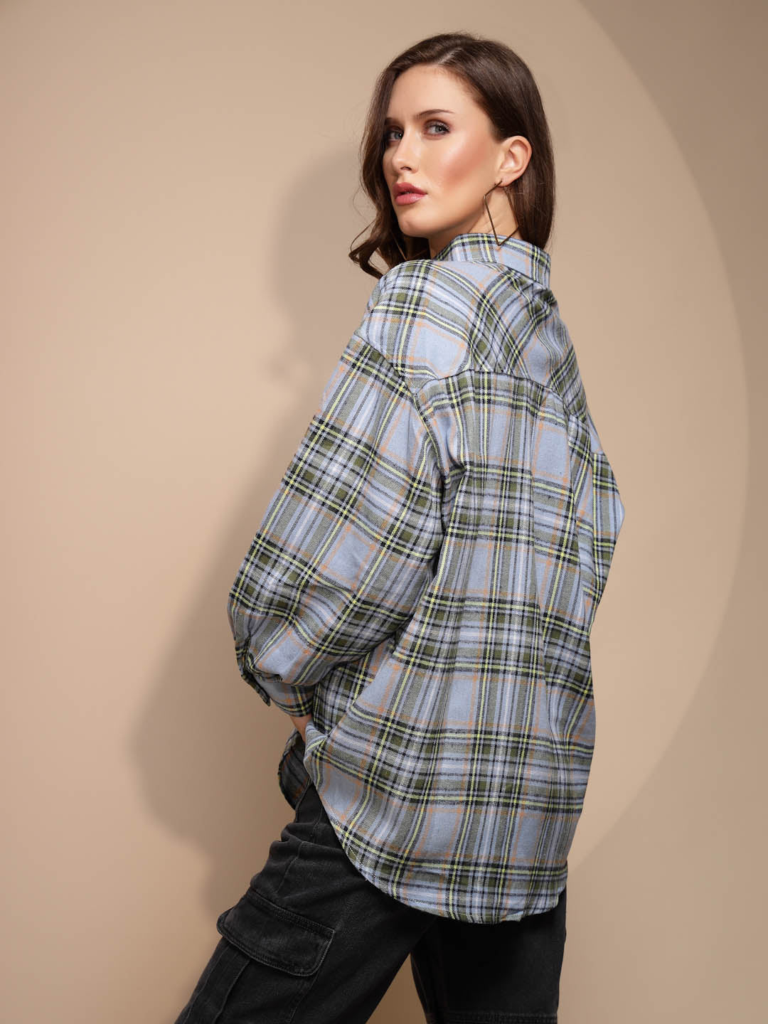 Blue Check Cotton Loose Shirt - Global Republic