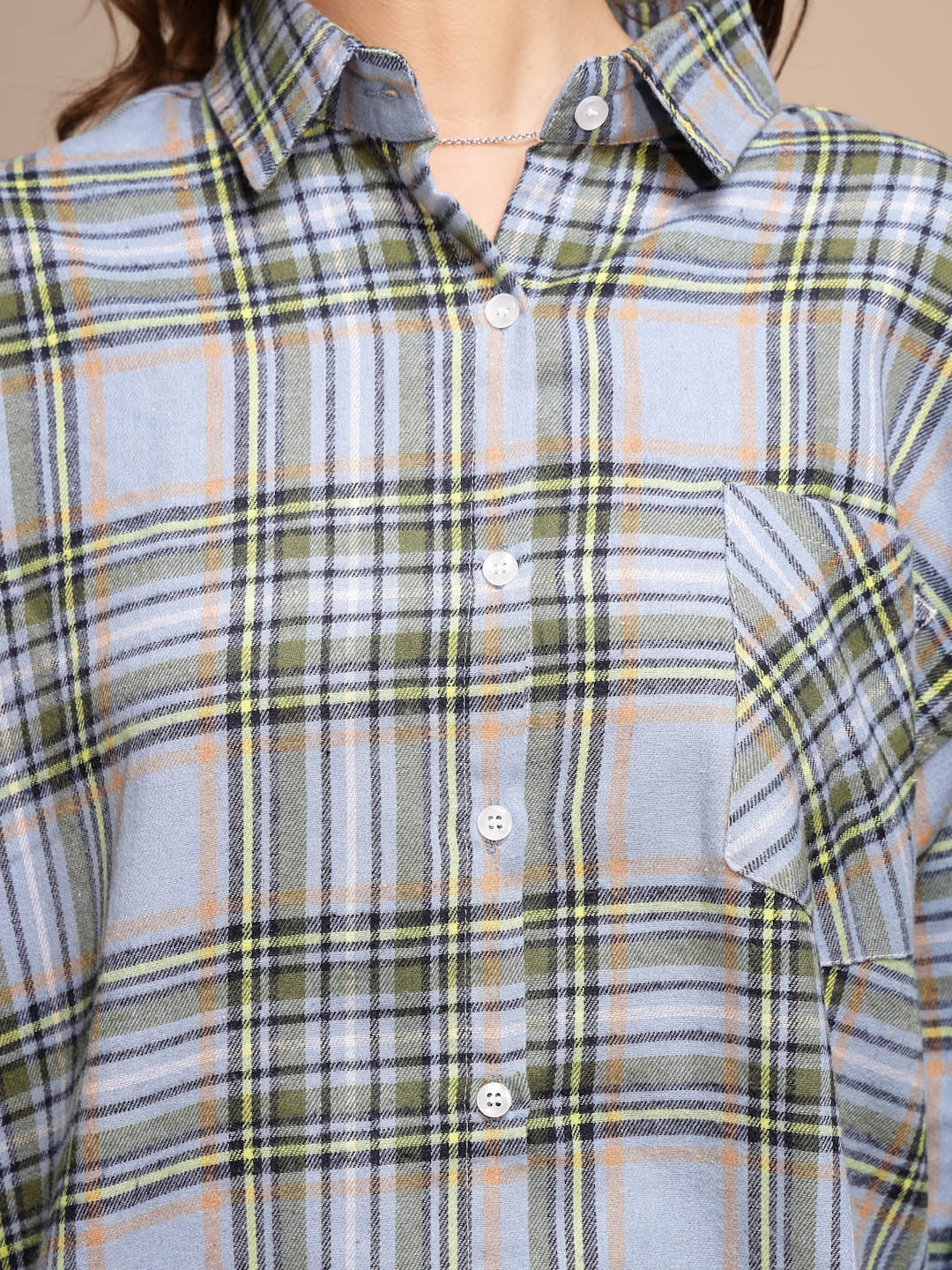 Blue Check Cotton Loose Shirt - Global Republic