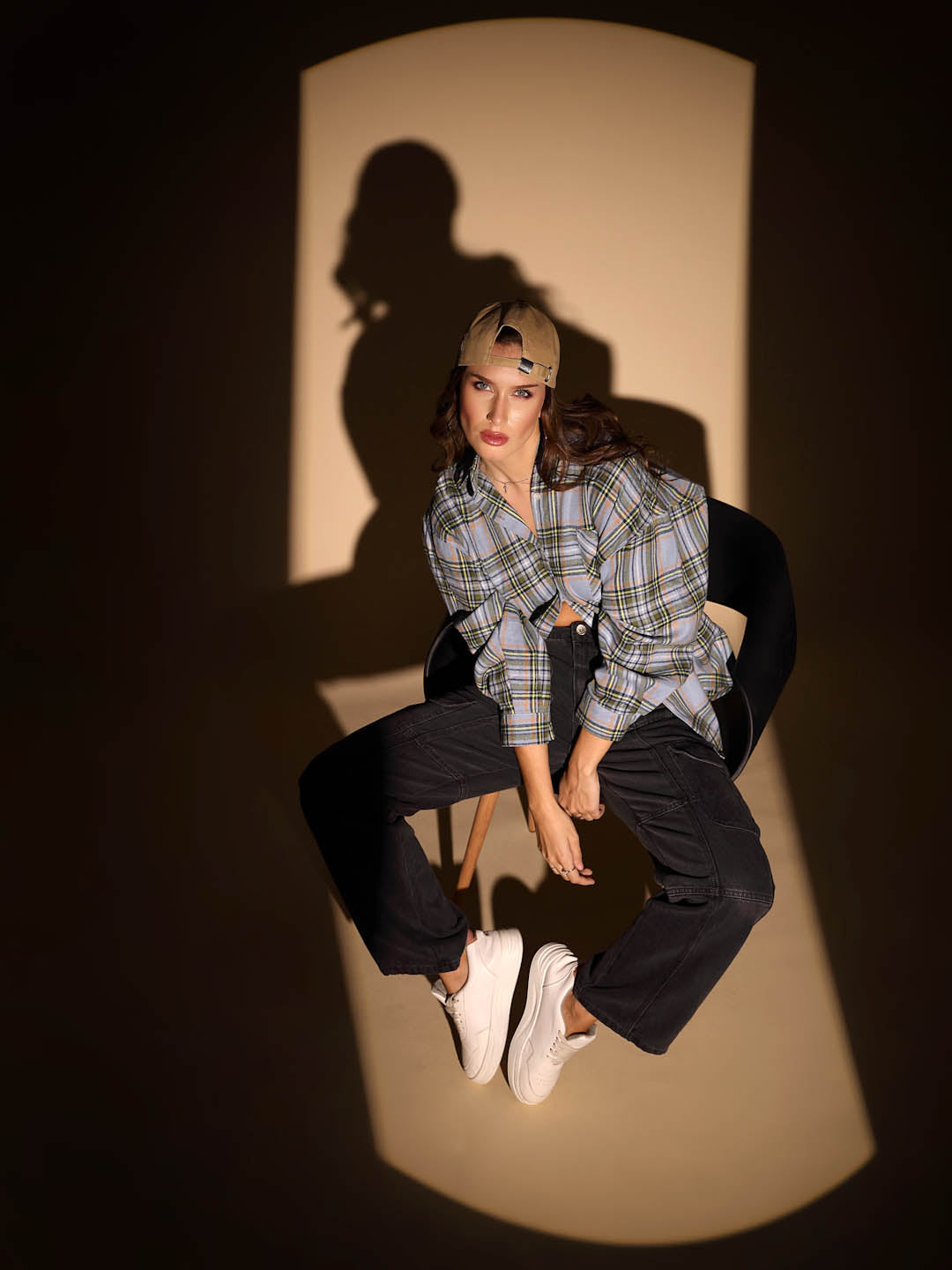 Blue Check Cotton Loose Shirt - Global Republic