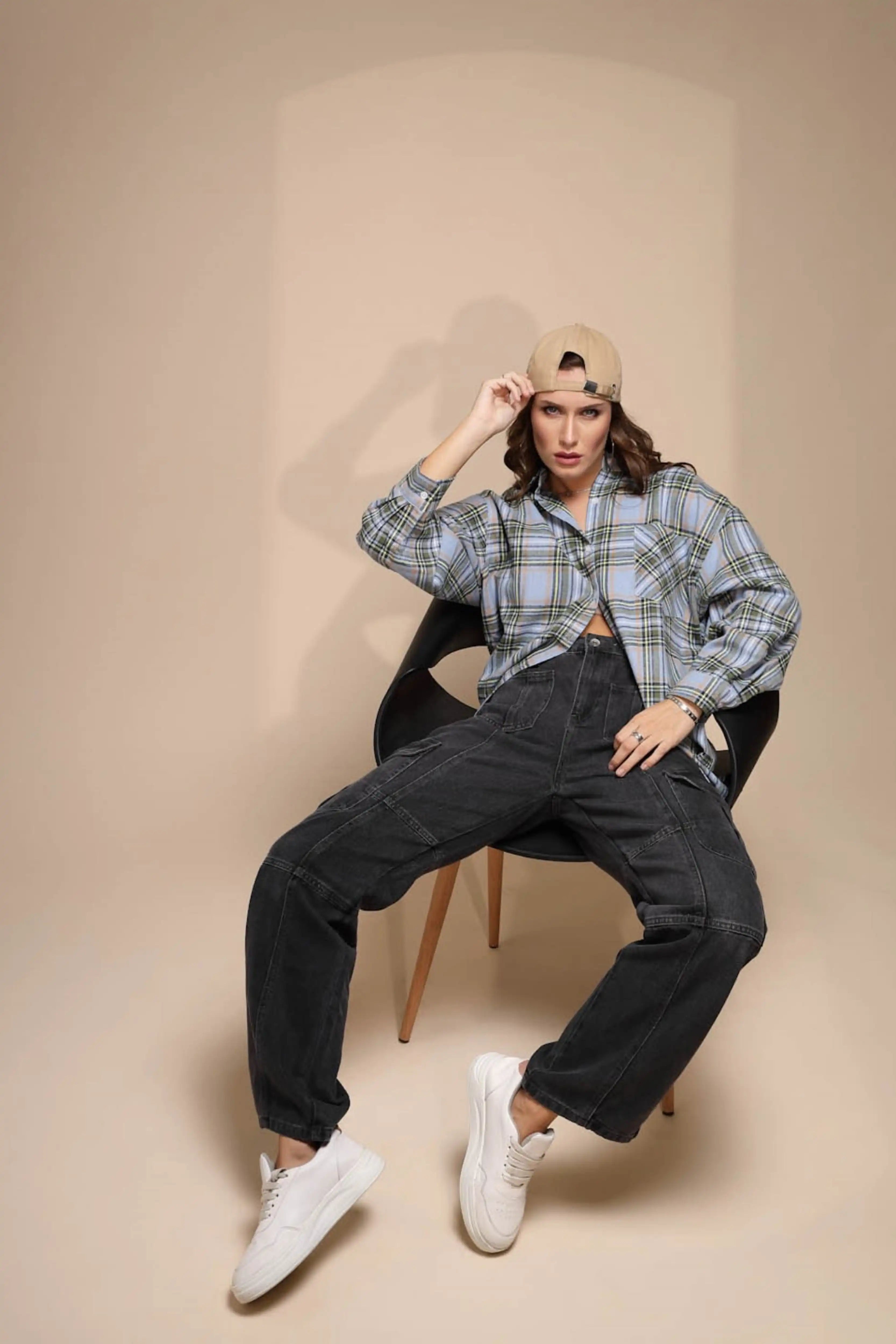 Blue Check Cotton Loose Shirt