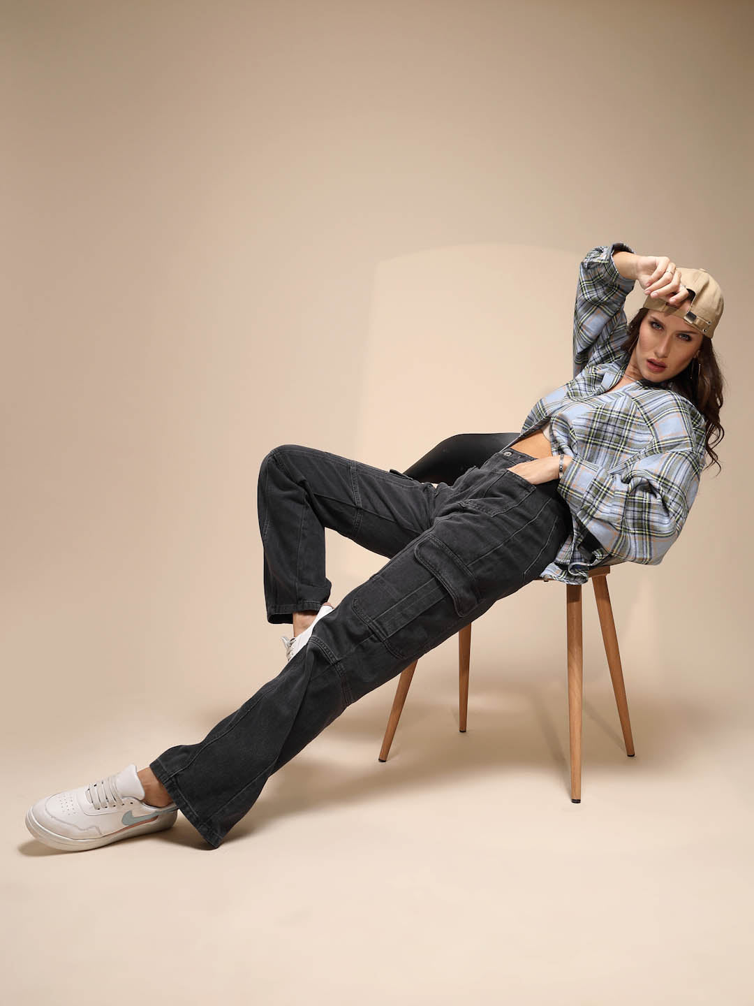 Blue Check Cotton Loose Shirt - Global Republic