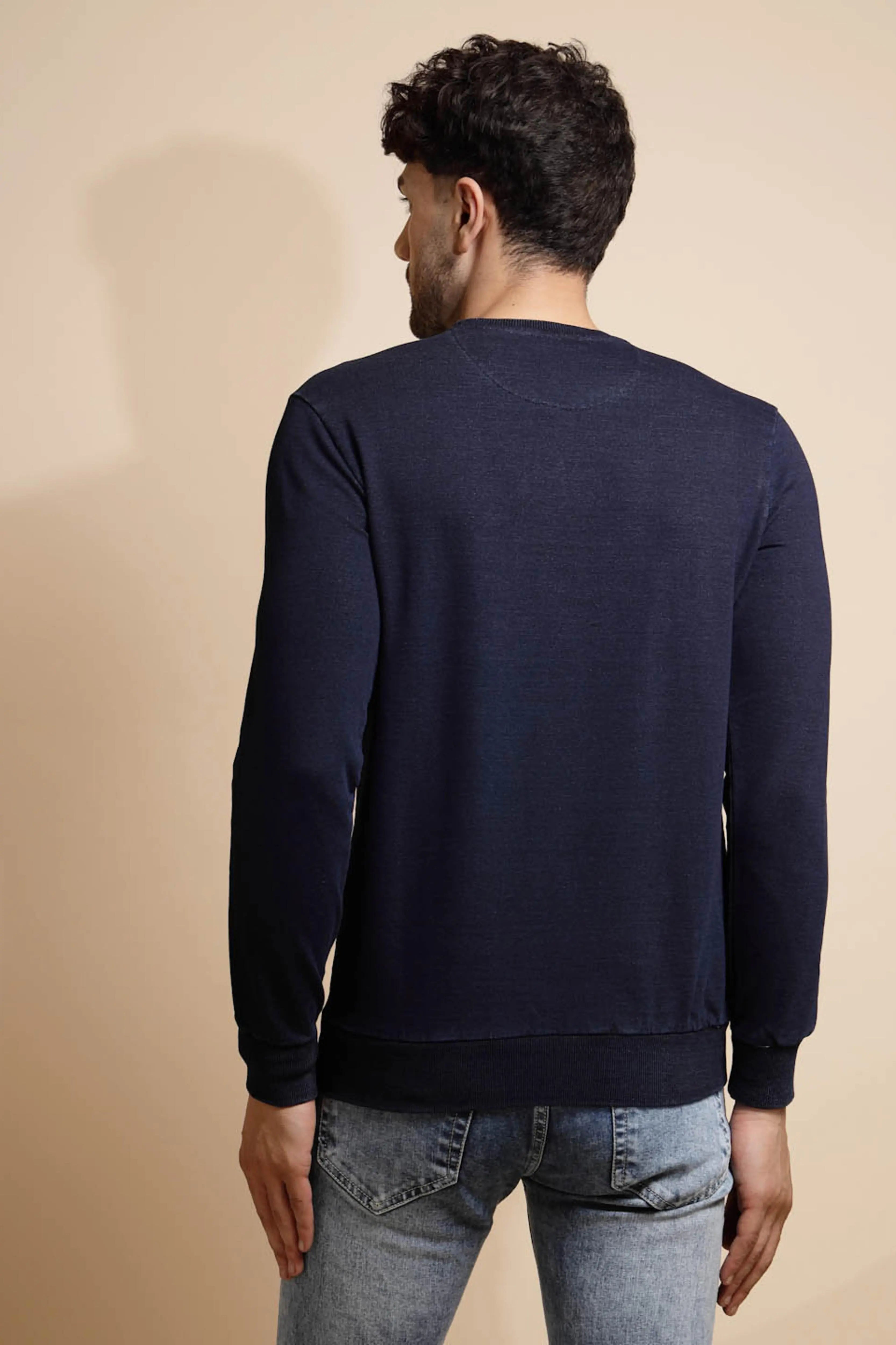 Dark Blue Solid Hosiery Sweatshirt - Global Republic