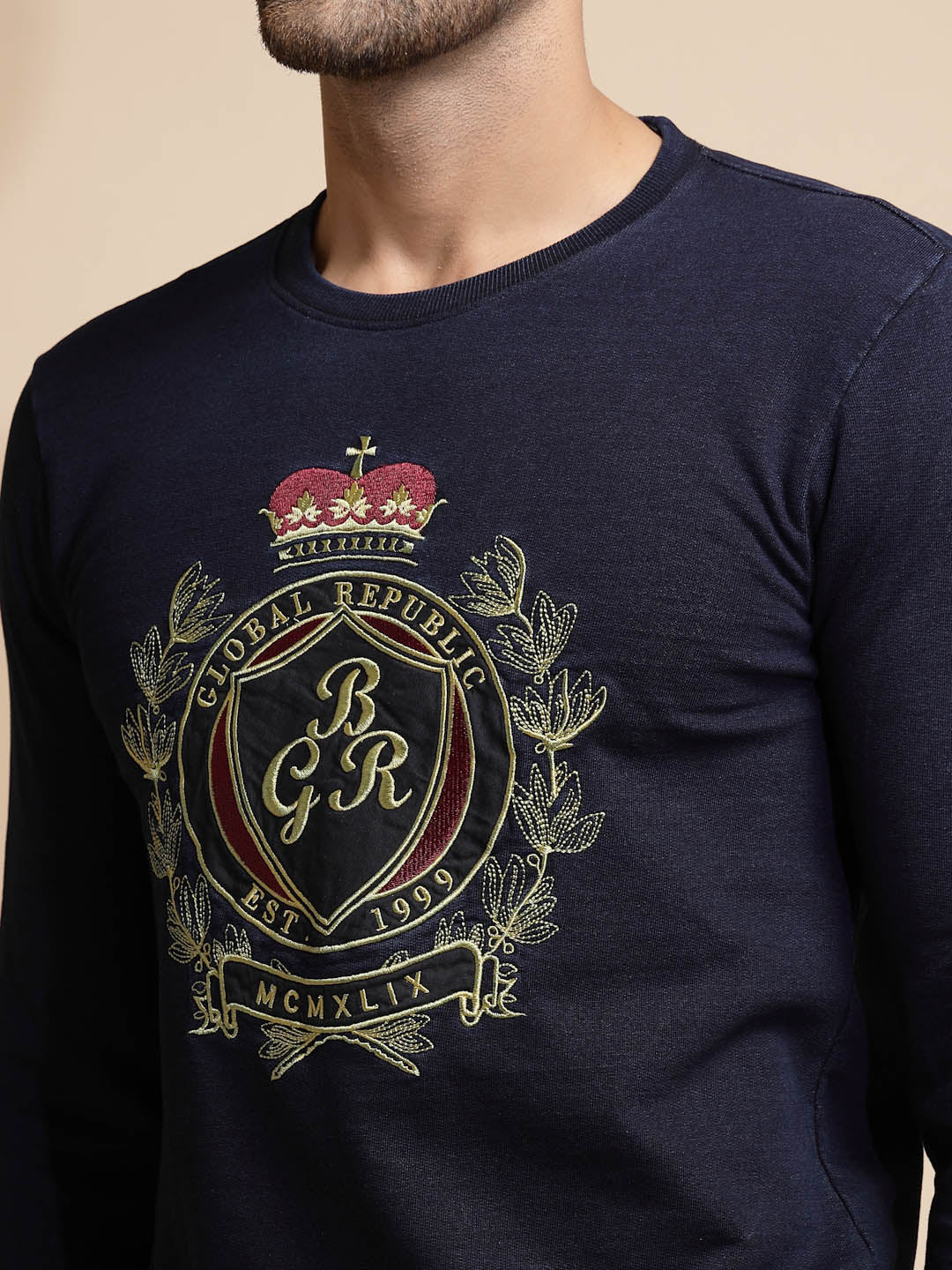 Dark Blue Solid Hosiery Sweatshirt - Global Republic
