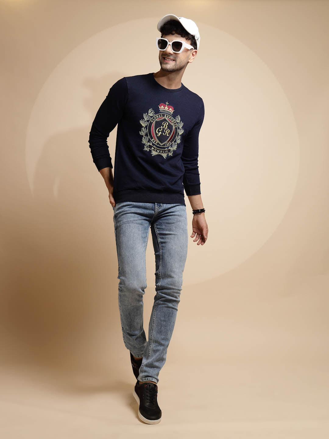 Dark Blue Solid Hosiery Sweatshirt - Global Republic
