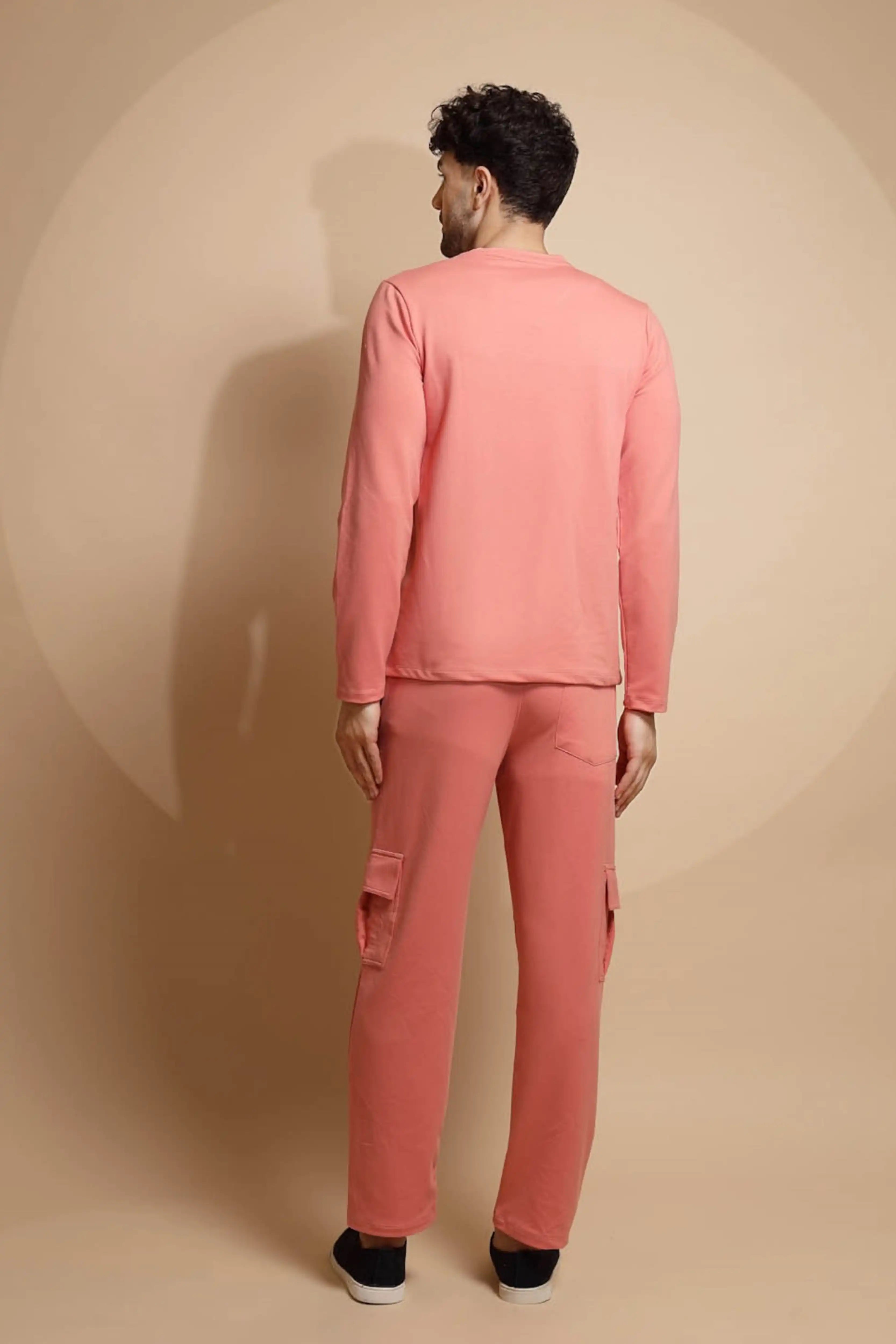 Pink Solid Round Neck Night Set