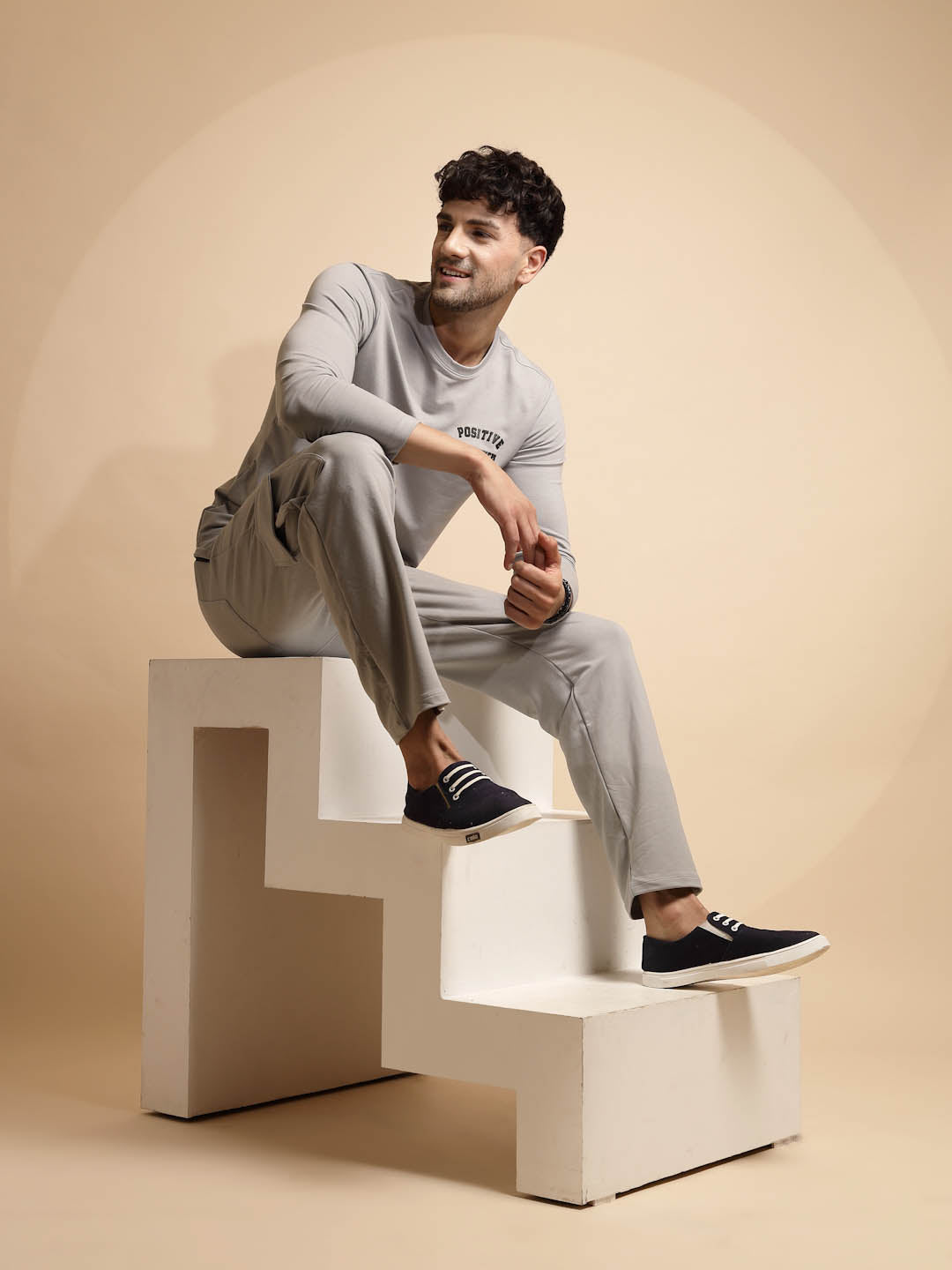 Beige Solid Cotton Blend Night Set - Global Republic